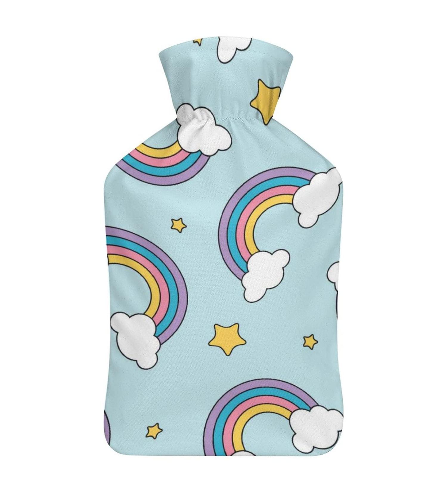 Stars Rainbow Hot Water Bottle with Plush Cover Hand Warmer for Adults & Kids 26.5x15.3cm Ideal for Cold Nights & Comfort - Buy Online on GoSupps.com