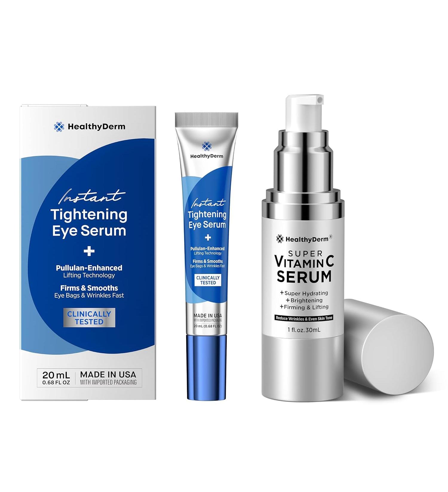 HealthyDerm Anti-Aging Skincare Bundle Instant Tightening Eye Serum + Super Vitamin C Serum Firms Smooths & Brightens Reduces Wrinkles & Eye Bags Made in USA - Buy Online on GoSupps.com