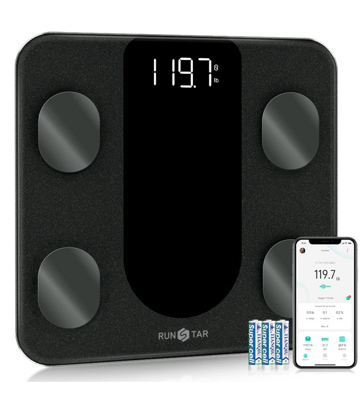 RunSTAR Smart Scale - Digital Bathroom Scale with BMI, Body Fat Analysis & Health Monitor App - 400 lbs Capacity (Black) - Buy Online on GoSupps.com