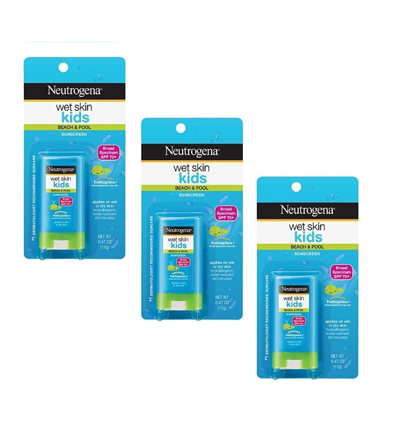 Neutrogena Wet Skin Kids SPF70 Stick 0.47 oz. (Pack of 3)