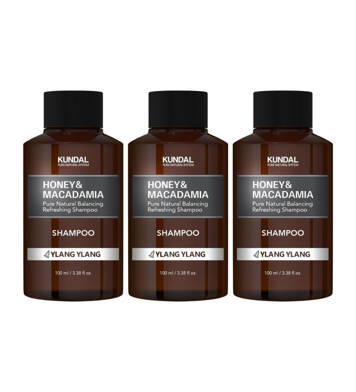 Kundal Ylang Ylang Honey & Macadamia Shampoo Sulfate Free for Damaged Hair with Argan Oil Travel Size 100ml (3EA/SET)