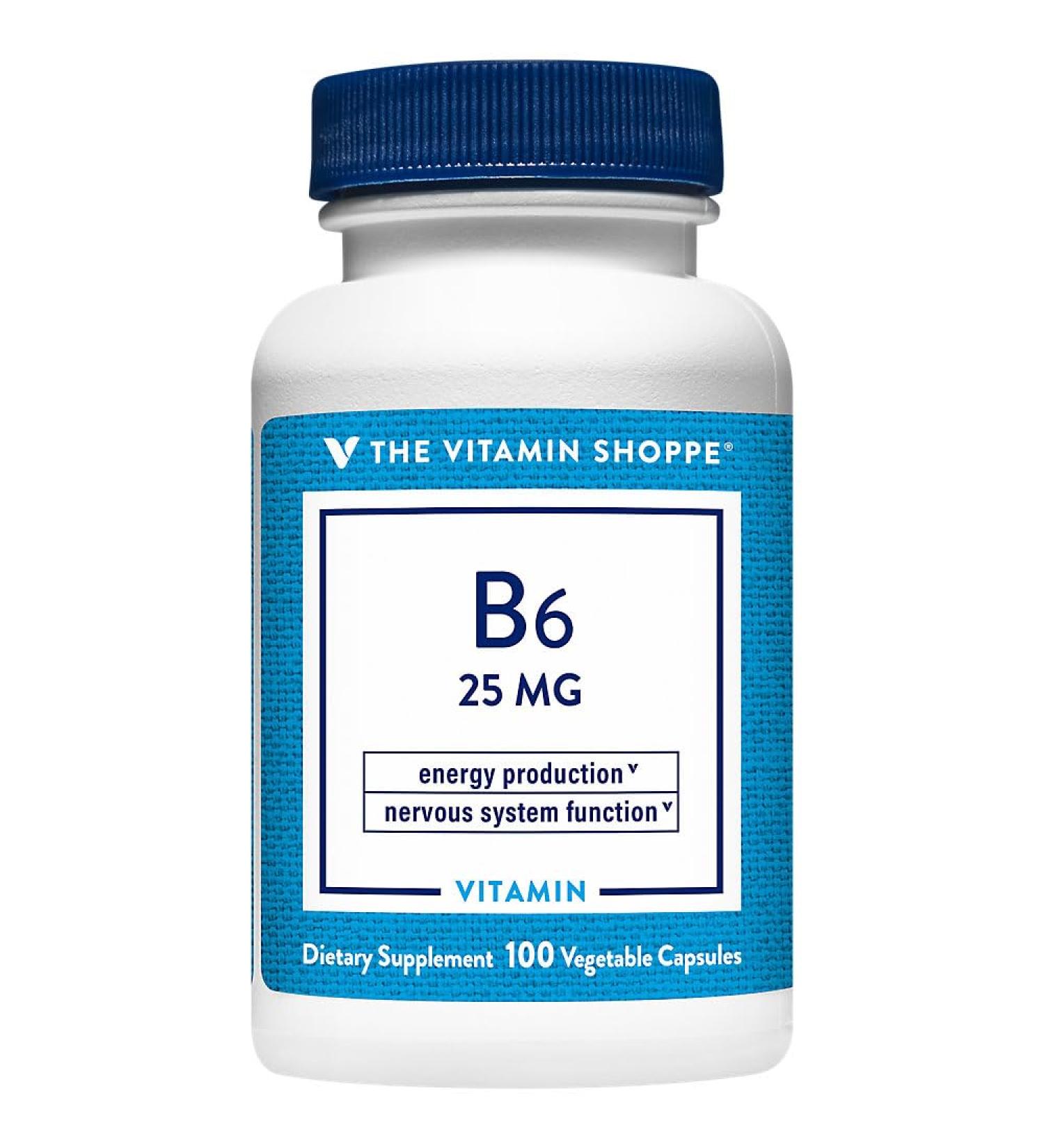 The Vitamin Shoppe Vitamin B6 25 MG - Brain Health Mood Support & Protein Metabolism Daily B Vitamin (100 Vegetable Capsules)