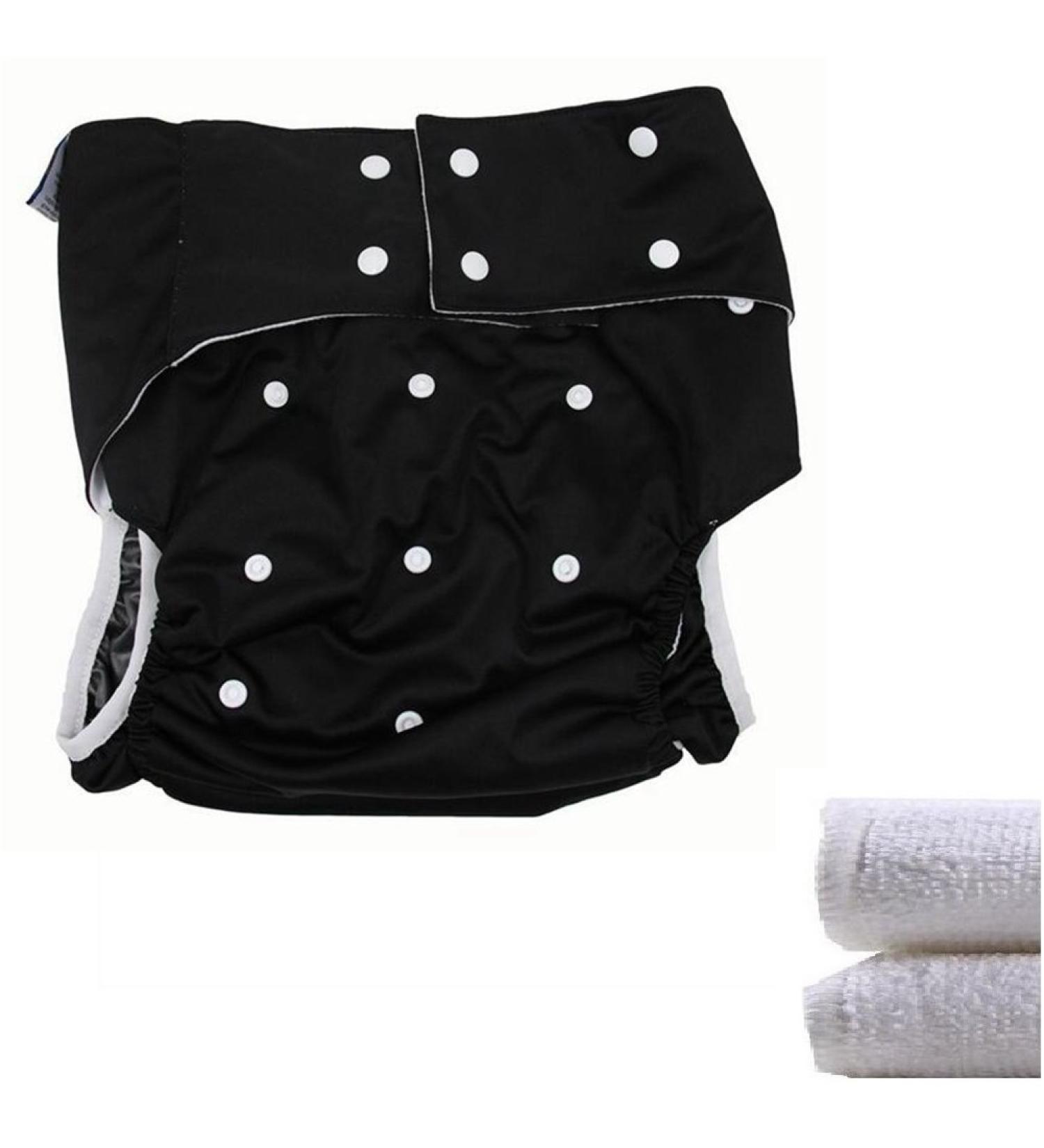 Lukloy Cloth Diapers for Adults - Washable Adjustable Leak-Proof Incontinence Solution with 2 Inserts - Black Ideal for Adolescents and Adults - Buy Online on GoSupps.com