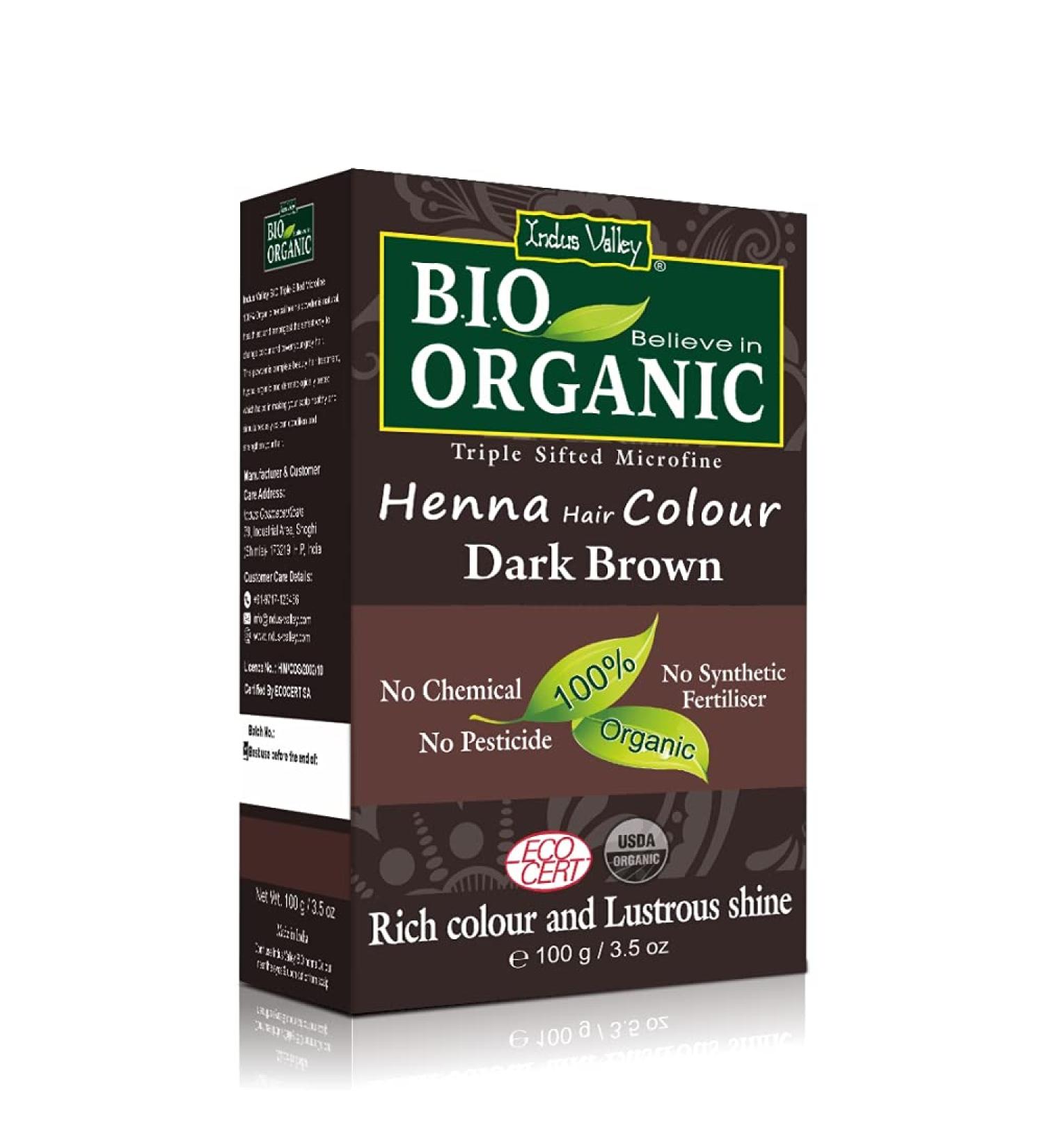 Indus Valley Bio Organic Natural Henna Hair Color - Gray Hair Coverage & Dark Brown Dye 100gm - Buy Online on GoSupps.com