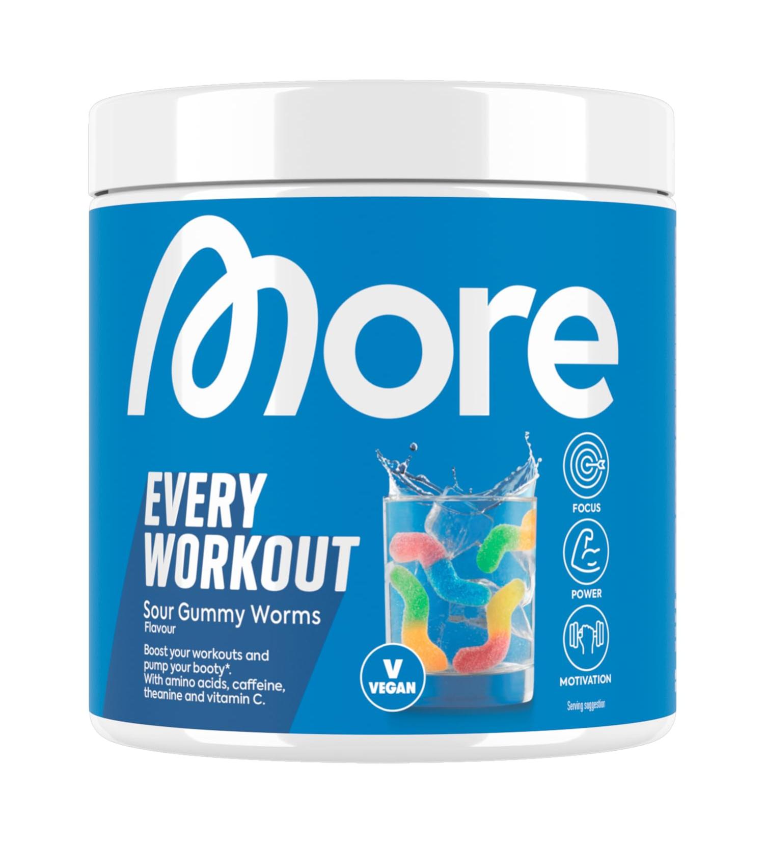 Buy More Every Workout Sour Rubber Worms - Vegan Pre Workout Booster for Motivation Focus & Performance - 270g | International Shipping - Buy Online on GoSupps.com