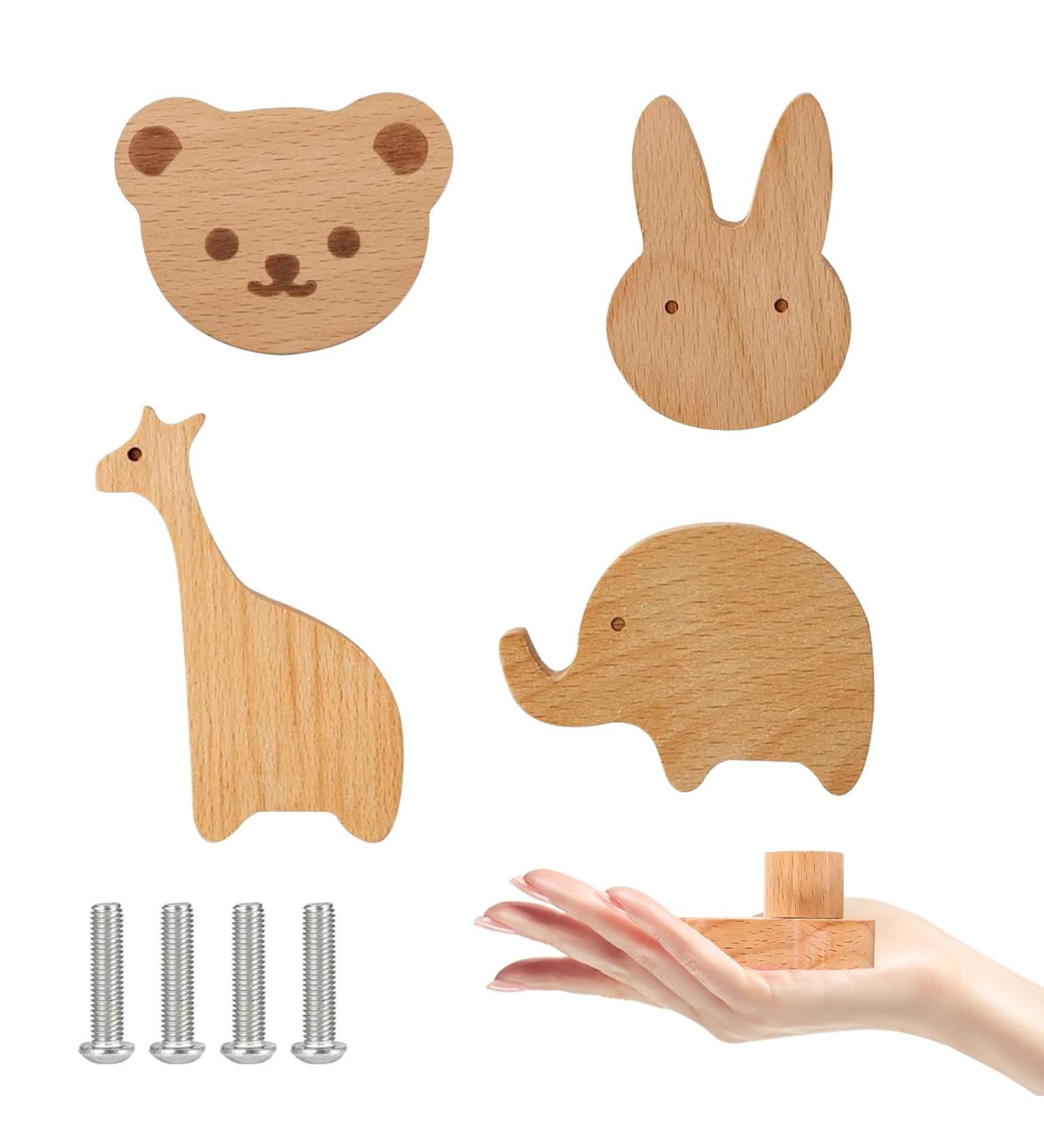 Namis 4 STK Cute Animal Cabinet Buttons for Kids - Durable Wooden Furniture Knobs for Children's Rooms with Screws - Perfect Gift Idea - Buy Online on GoSupps.com