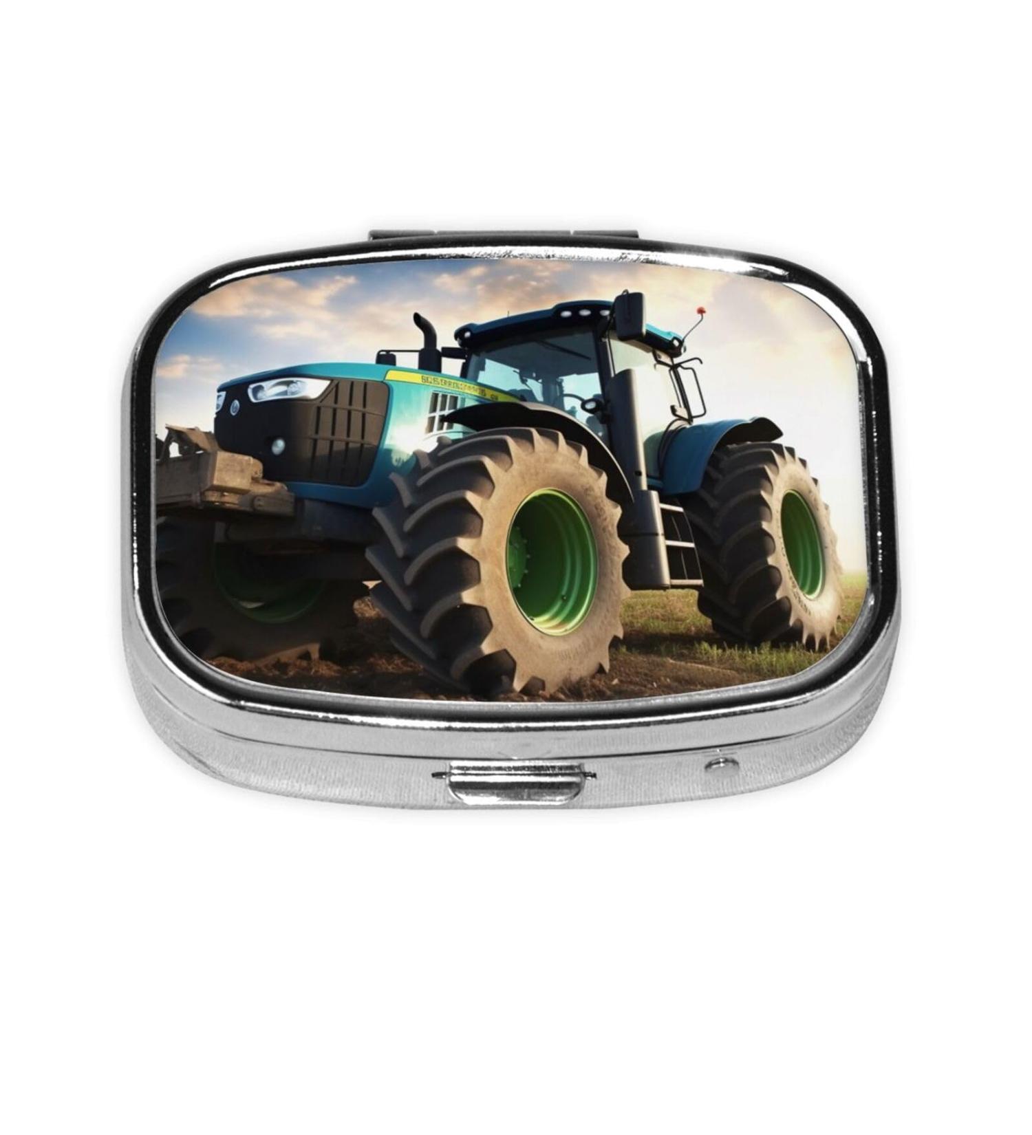 Farm Tractor Printed Square Pill Box | Portable Travel Medicine Organizer for Easy Use - Buy Online on GoSupps.com