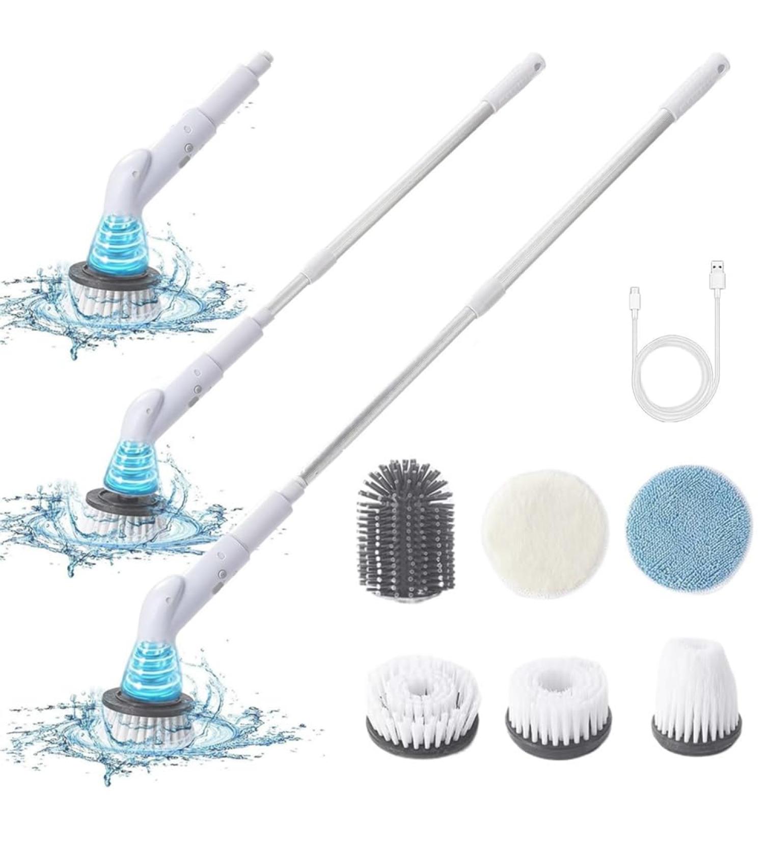 Electric Spin Scrubber Cordless Cleaning Brush with 6 Replaceable Brush Heads and Adjustable Extension Handle 450Rpm Automatic Brush Cleaner for Bathroom Floor Tile - Buy Online on GoSupps.com