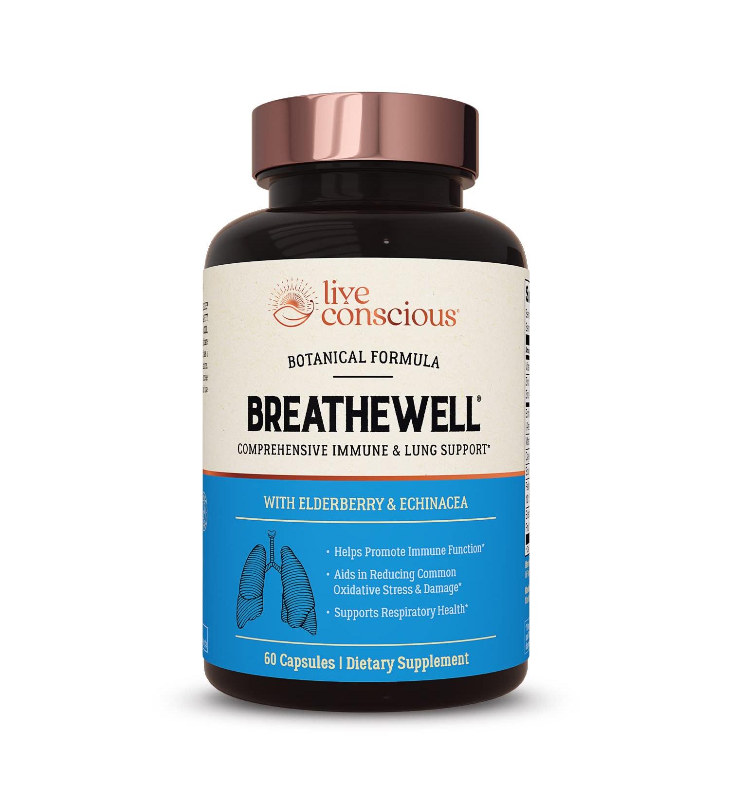 BreatheWell Botanical Respiratory Immune Supplement with Echinacea Elderberry Zinc - 60 Capsules - Buy Online on GoSupps.com