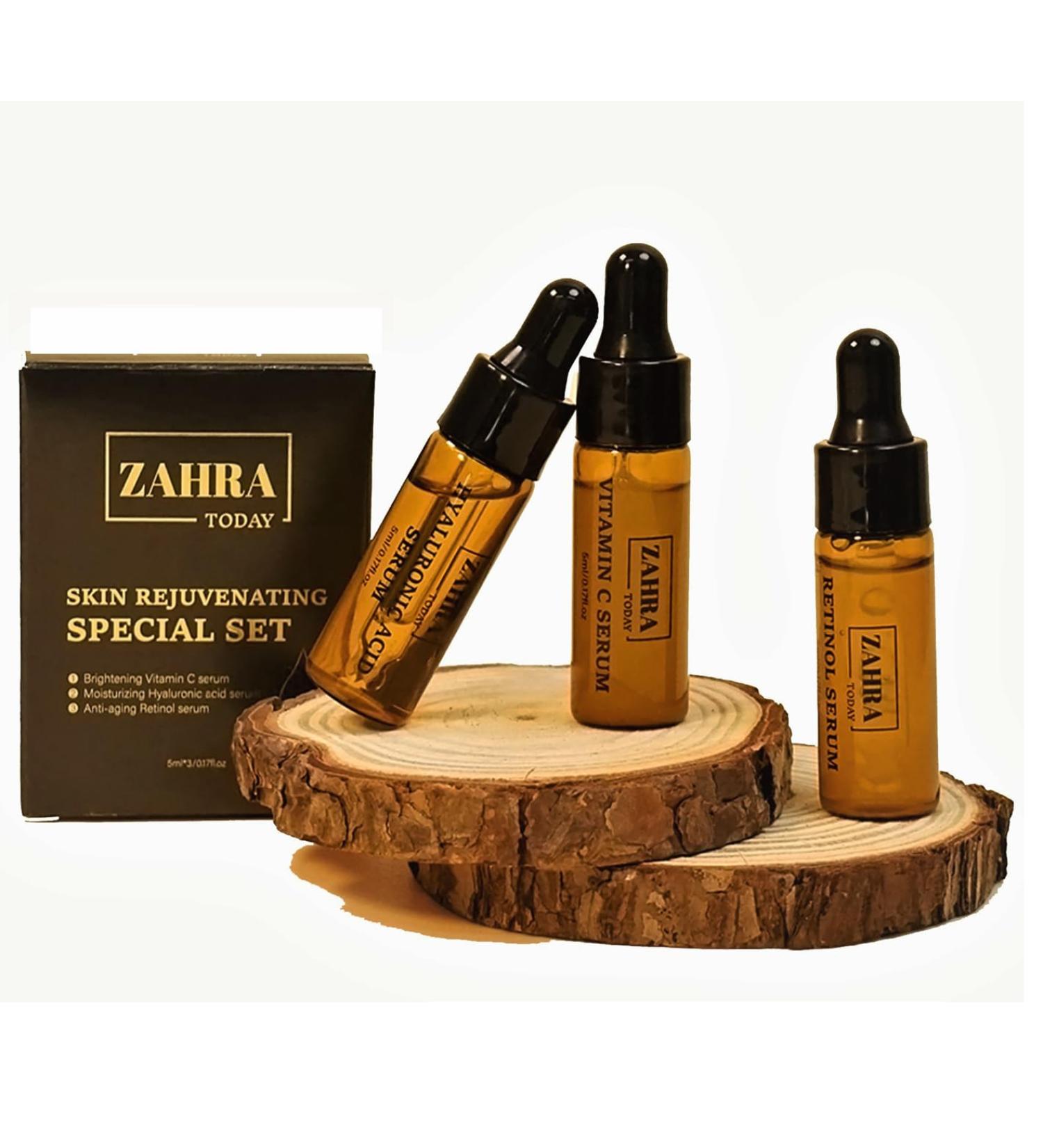 ZAHRA Trio Face Serum Travel Pack - Hyaluronic Acid Vitamin C & Retinol for Anti-Aging Dark Spots & Wrinkles (3 Vials) | International Shipping - Buy Online on GoSupps.com
