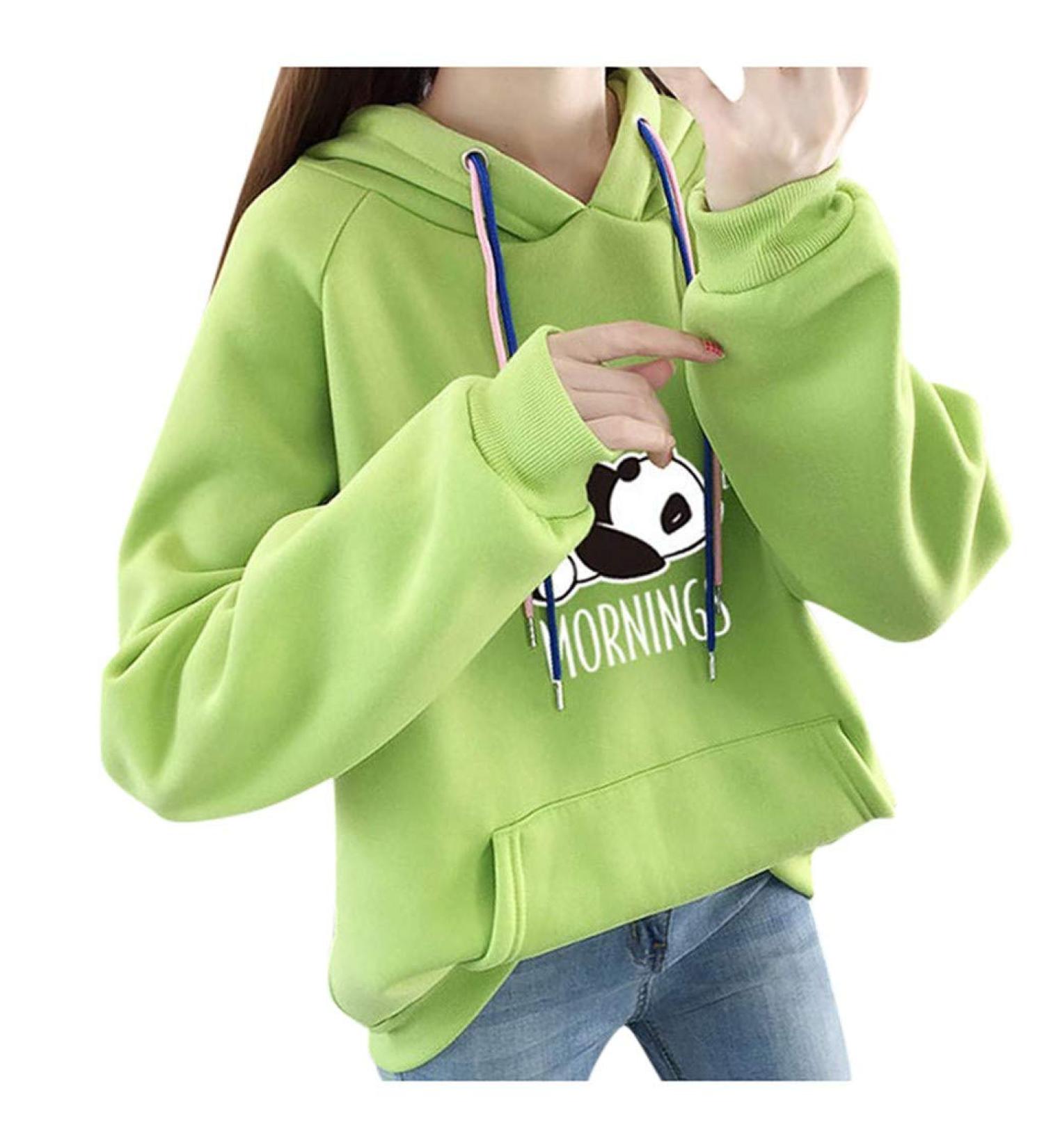 Bigfanshu Women's Dresses Autumn Hoodies Character Print I Hate Morinings Sweatshirt with Pocket Green - Buy Online on GoSupps.com