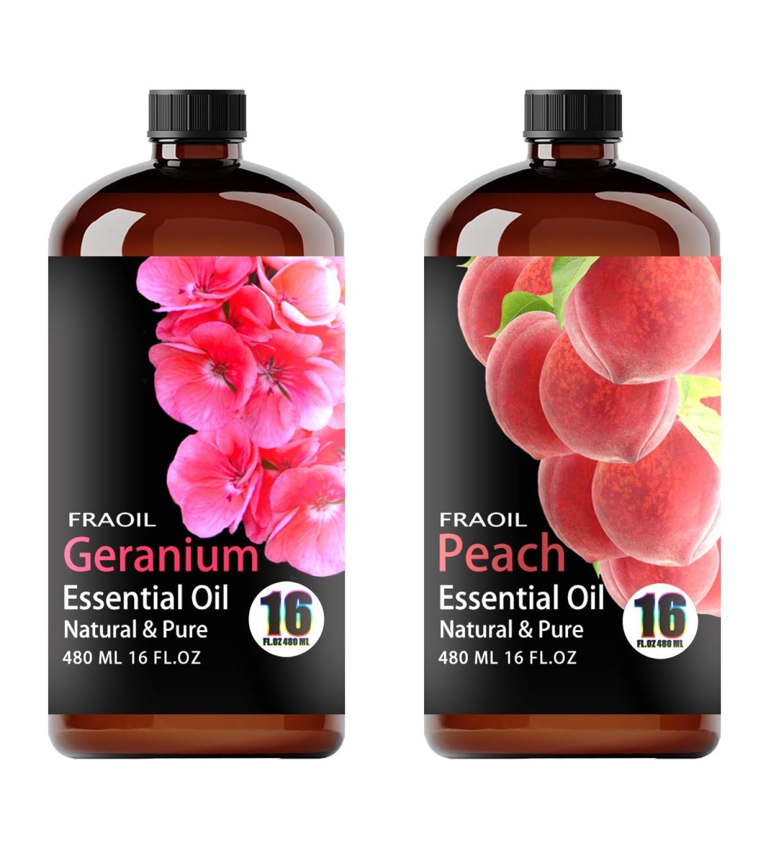Geranium Essential Oil 16 Fl Oz and Peach Essential Oil 16 Fl Oz for Diffuser Humidifier Yoga Cleaning DIY Candle Soap Making Perfume Gift for Essential Oils - Buy Online on GoSupps.com