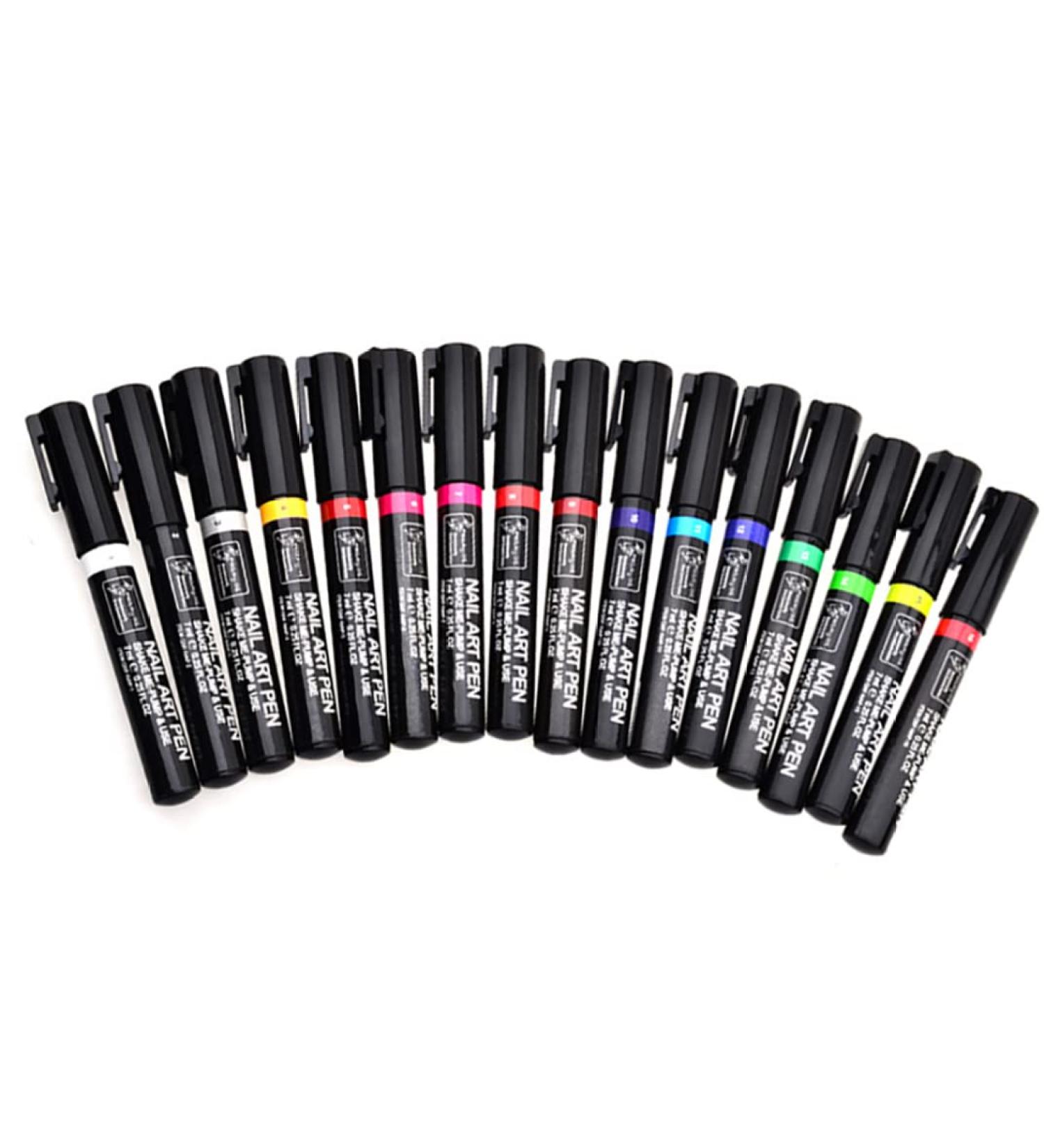 16PCS Nail Art Pen Painting Kit Drawing Dotting Nail Polish Pen 3d Nail Design Beauty Tools For Uv Gel Polish Assorted Colour - Buy Online on GoSupps.com