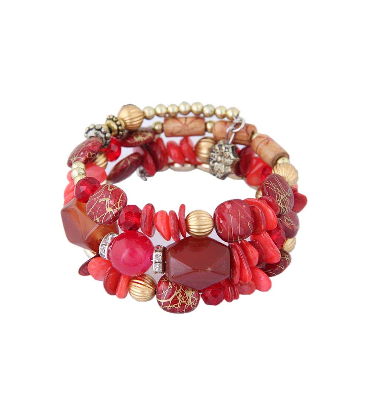 Boho Colorful Multilayer Stone Bracelets Irregular Agate Beads Charm Bracelets for Women Vintage Jade Stone Man Bracelets Yoga Bangles Ethnic Jewelry-Red