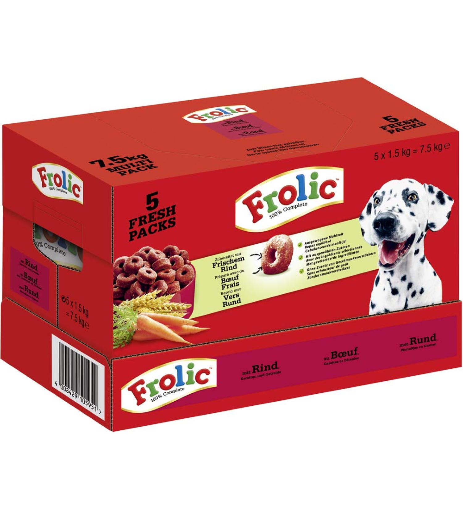 Frolic Dog Food - 7.5kg Multi Pack with Beef Carrots & Grains - 5 x 1.5kg Fresh Packs - Premium Dry Food for Dogs - International Shipping Available - Buy Online on GoSupps.com