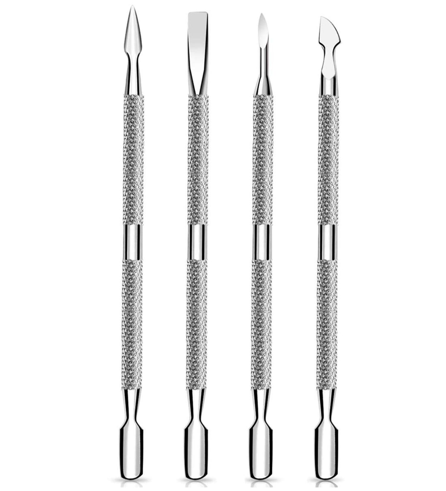 Stainless Steel Cuticle Pusher & Cutter Set - Professional Nail Cleaner Tool for Manicure & Pedicure - 4 Pcs/Set - Buy Online on GoSupps.com