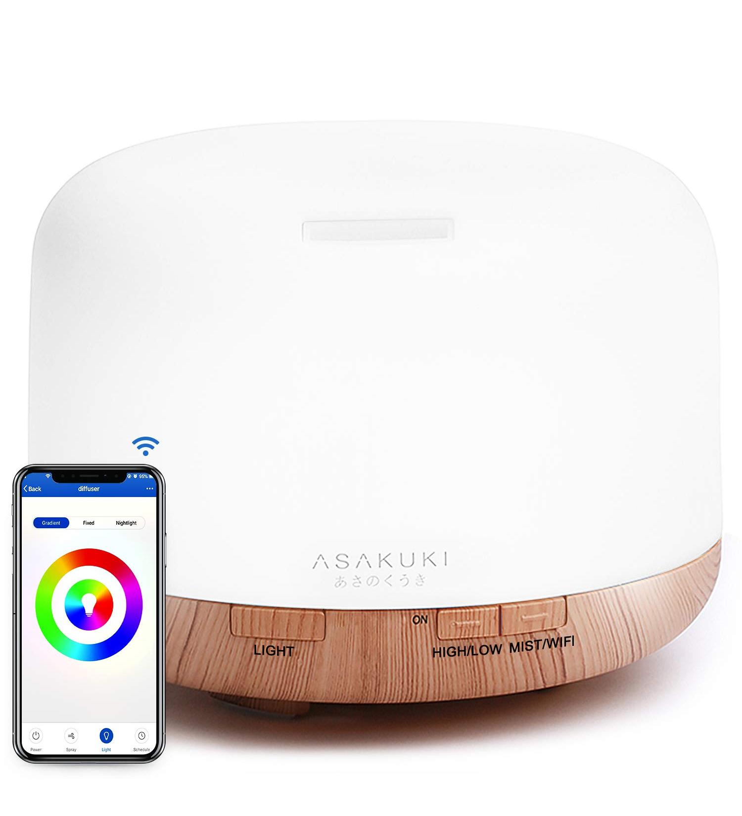 ASAKUKI Smart Wi-Fi Essential Oil Diffuser 500ml - Alexa Compatible Aromatherapy Humidifier for Home & Office - Buy Online on GoSupps.com