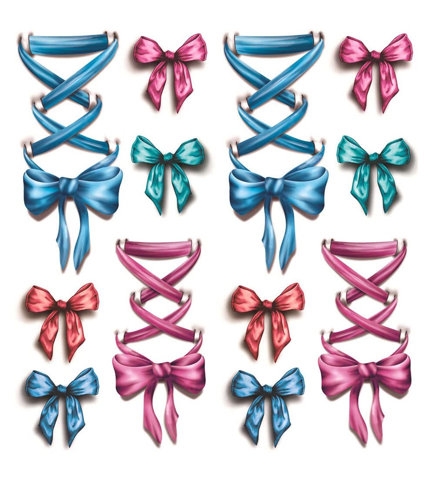 Oottati 2 Sheets Colorful Ribbon Blue Pink 3D Bow Tie Leg Shoelace Waterproof Tattoo Stickers - Realistic & Long-Lasting Design (3D-007) - Buy Online on GoSupps.com