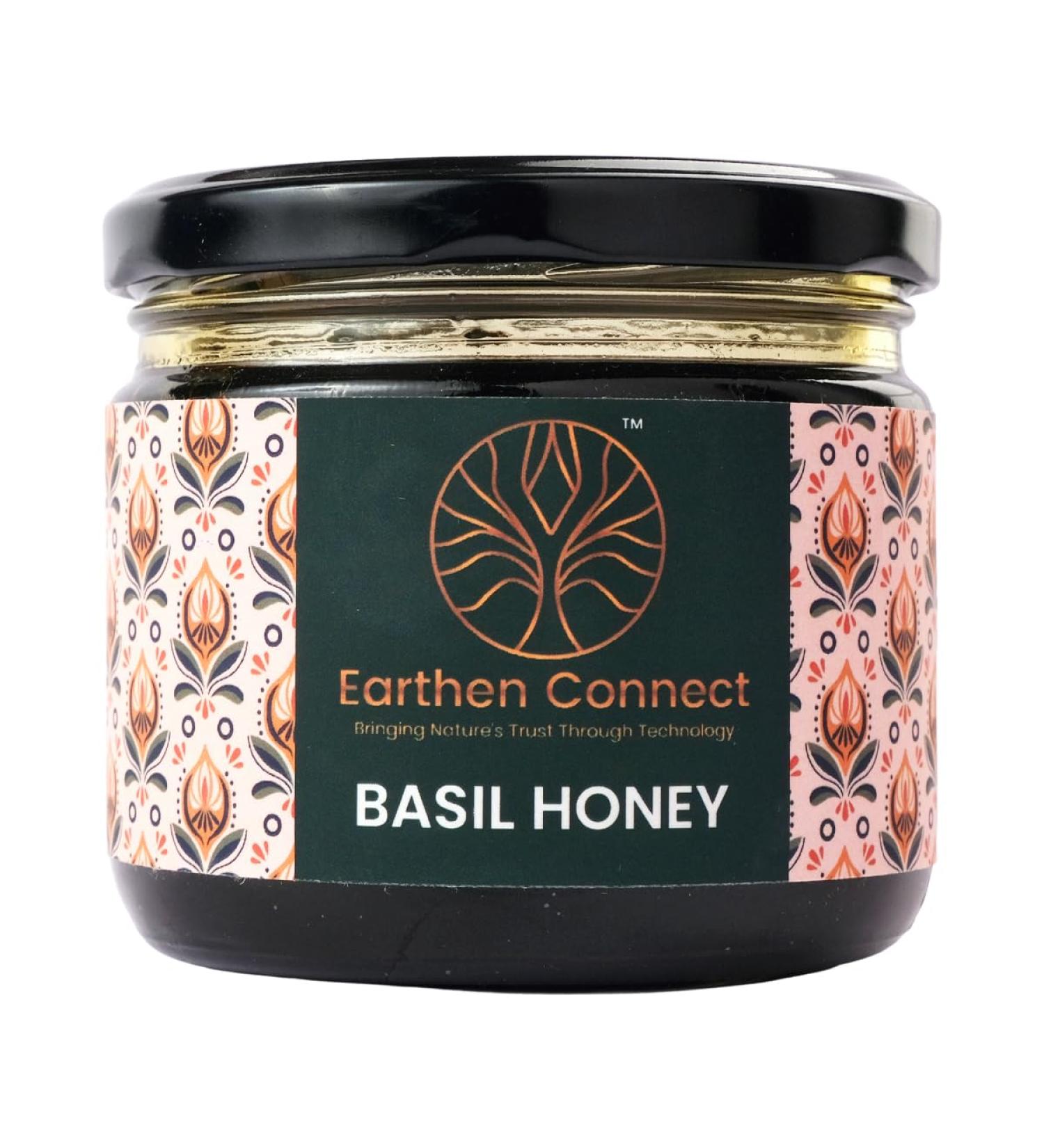 Earthen Connect Premium Basil Honey 400g No Added Sugar Supports Immunity Traceable Source Unprocessed & Unheated Glass Jar - Buy Online on GoSupps.com