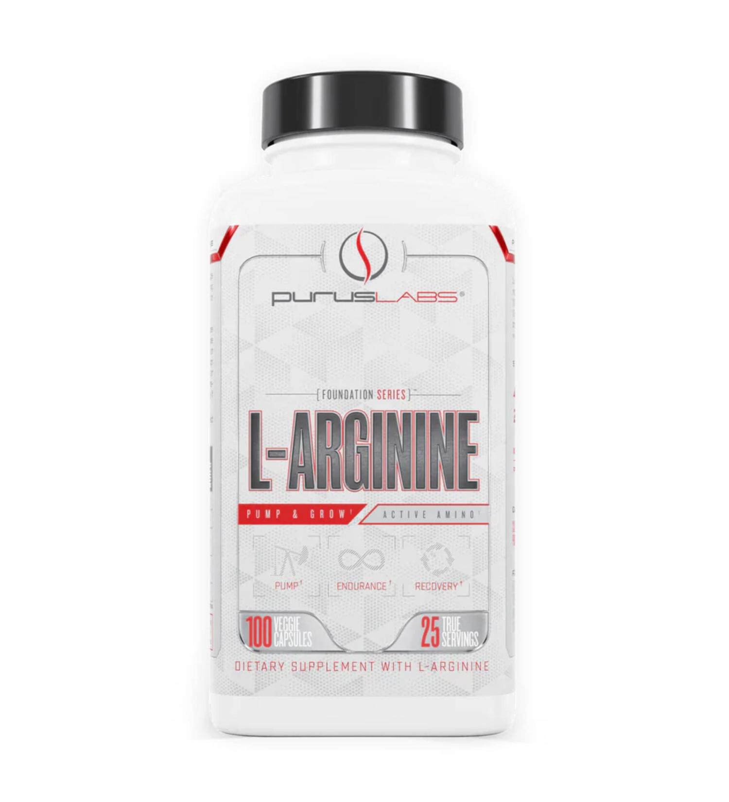 Purus Labs L-Arginine | Active Amino Acid for Endurance Pumps & Muscle Growth | Nitric Oxide Booster | 25 Servings 100 Veggie Capsules - International Shipping Available - Buy Online on GoSupps.com