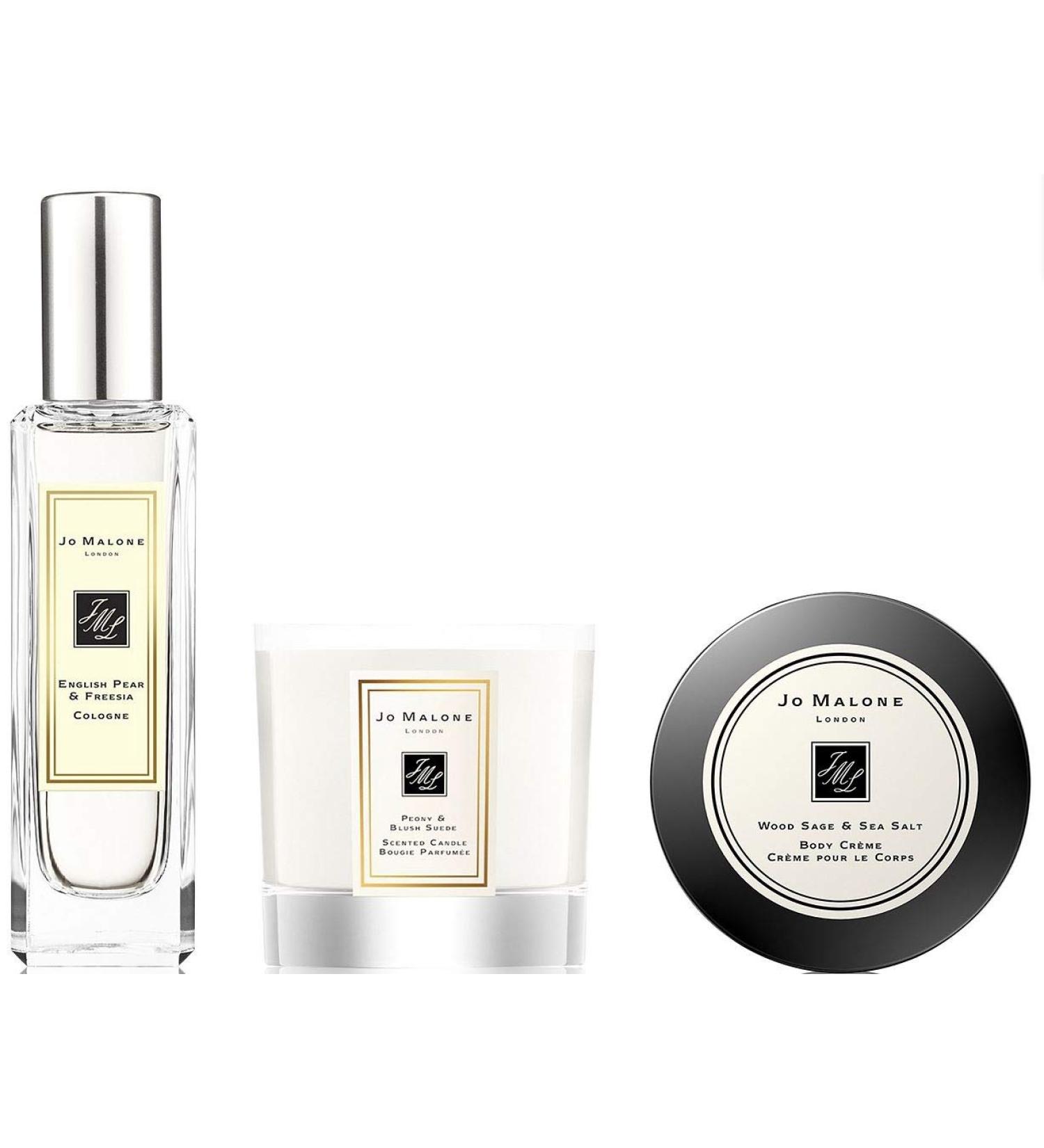 Luxuries Trio - English Pear & Freesia Cologne - Wood Sage & Sea Salt Body Cream - Peony & Blush Suede Scented Candle