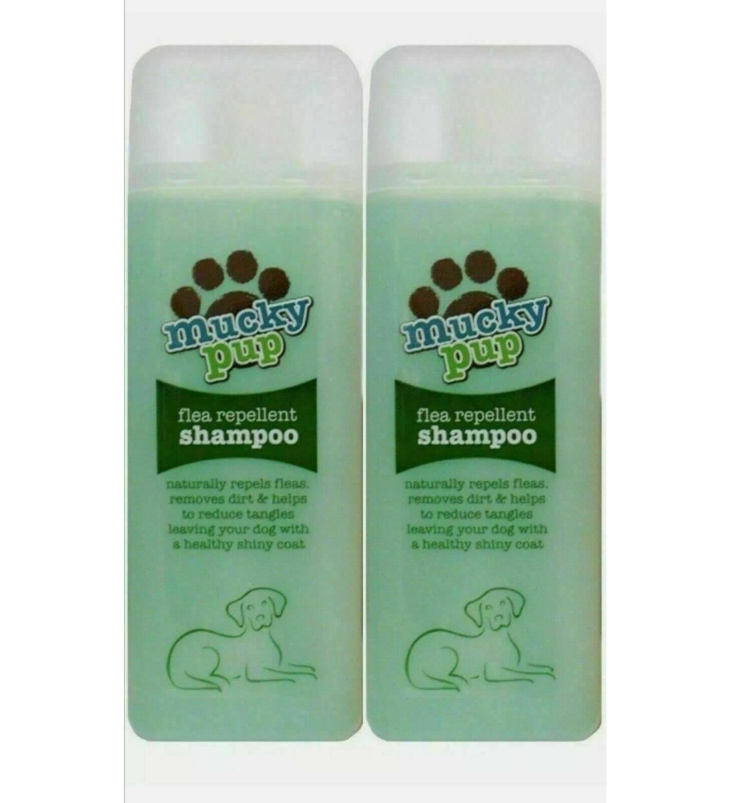 2 X 475ml Mucky Pup Flea Repellent Dog Shampoo Naturally Repels Fleas