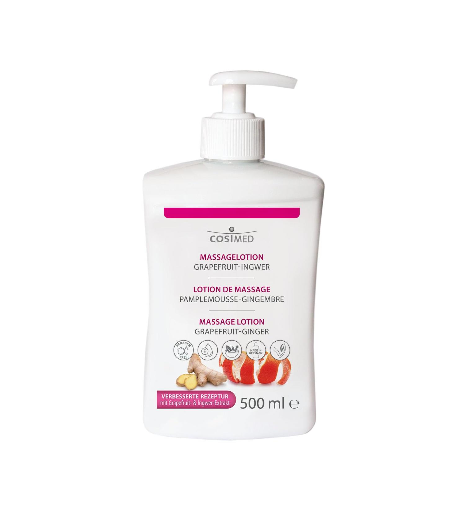 Cosimed Massagelotion Grapefruit-Ingwer |500 ml with donor |With ginkgo & grapefruit extract avocado oil and vitamin E |Without Parabens |caring