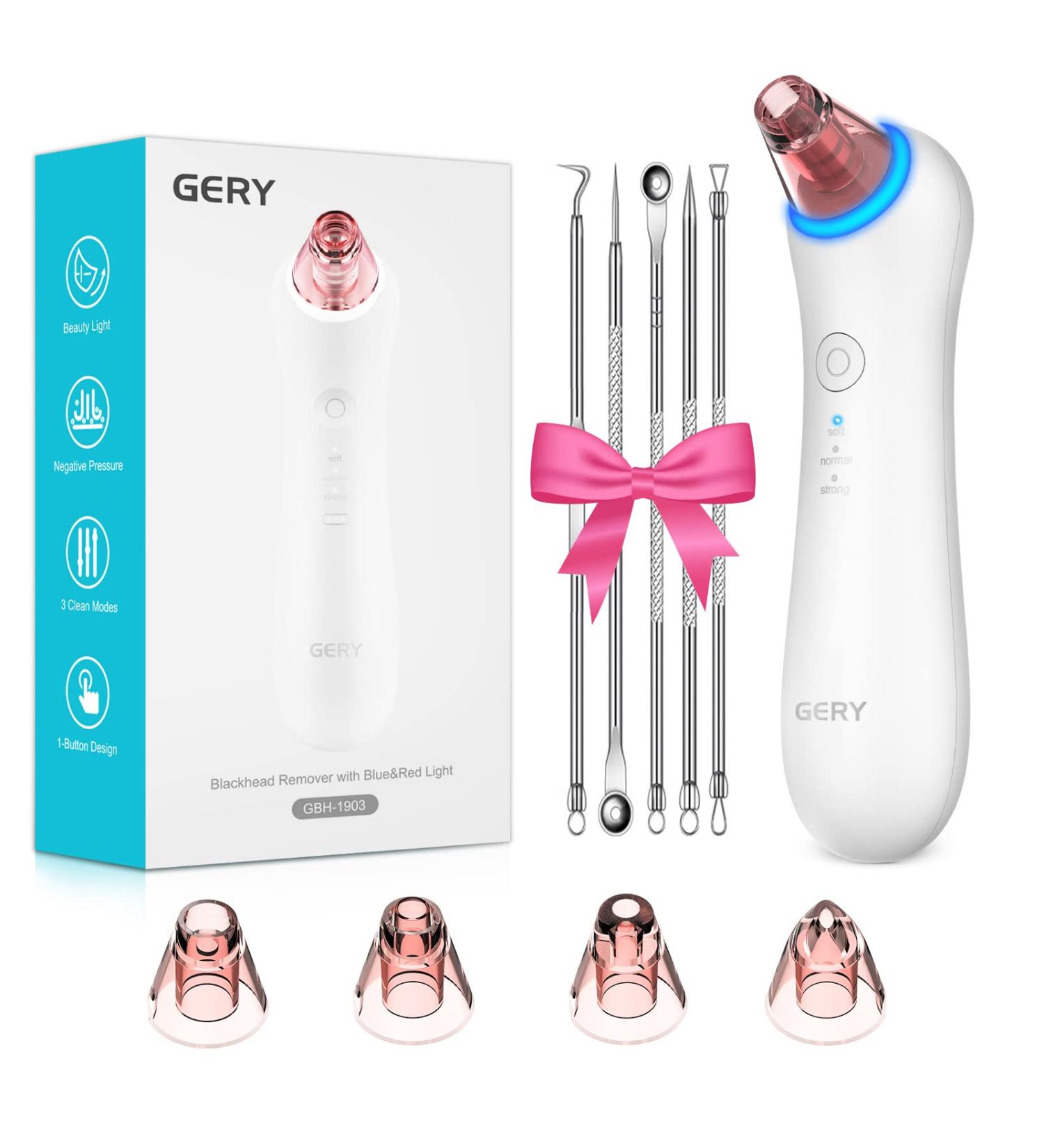 2023 Newest GERY Blackhead Remover Pore Vacuum Extractor Kit | Facial & Nose Peel Tool with Red&Blue Light | Electric Comedone Acne Extractor | 4 Probe Set - Buy Online on GoSupps.com