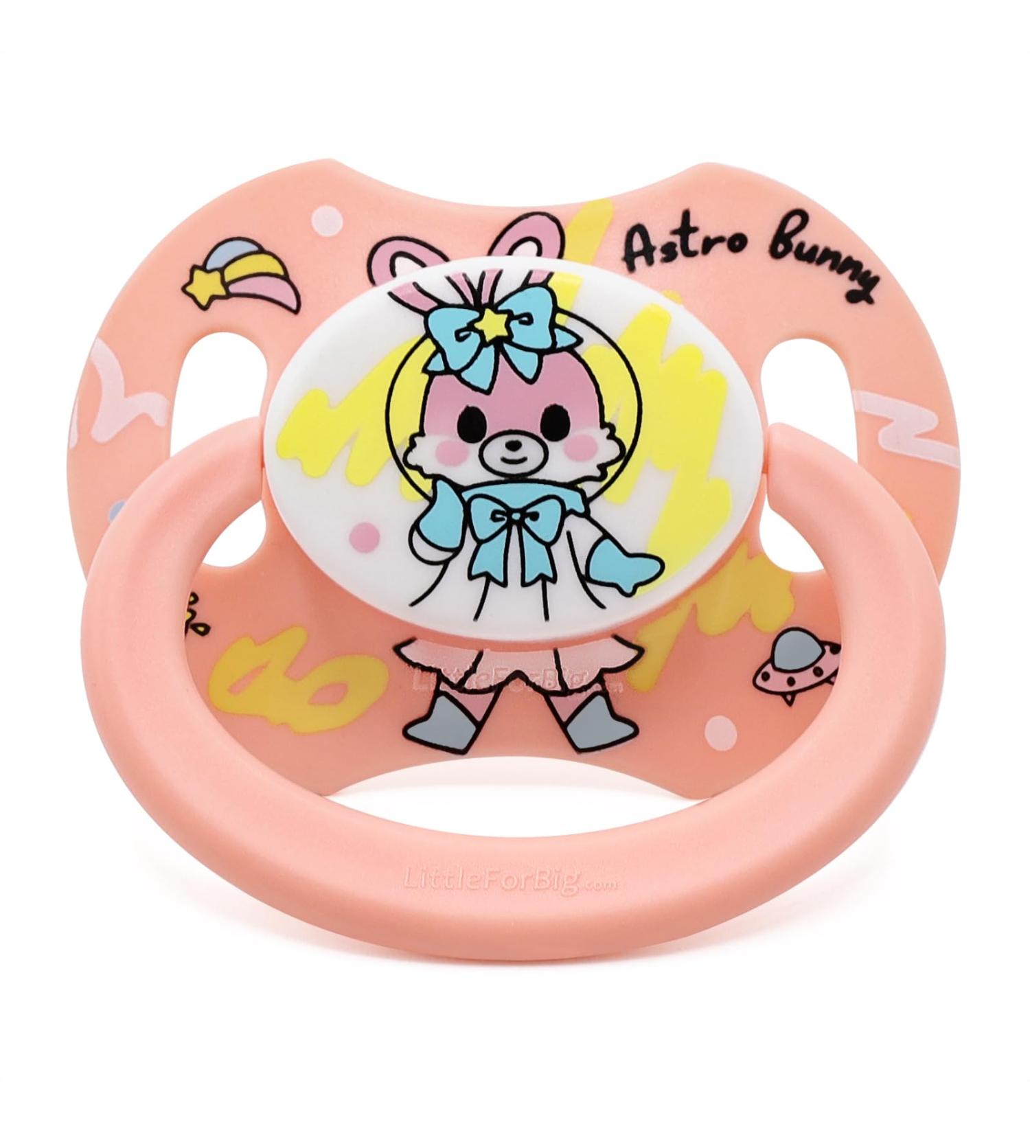 Shop LittleForBig Large Shield Pacifier Generation II - Adult Size Astro Babies Pink Bunny Pattern | Premium International Shipping Available - Buy Online on GoSupps.com