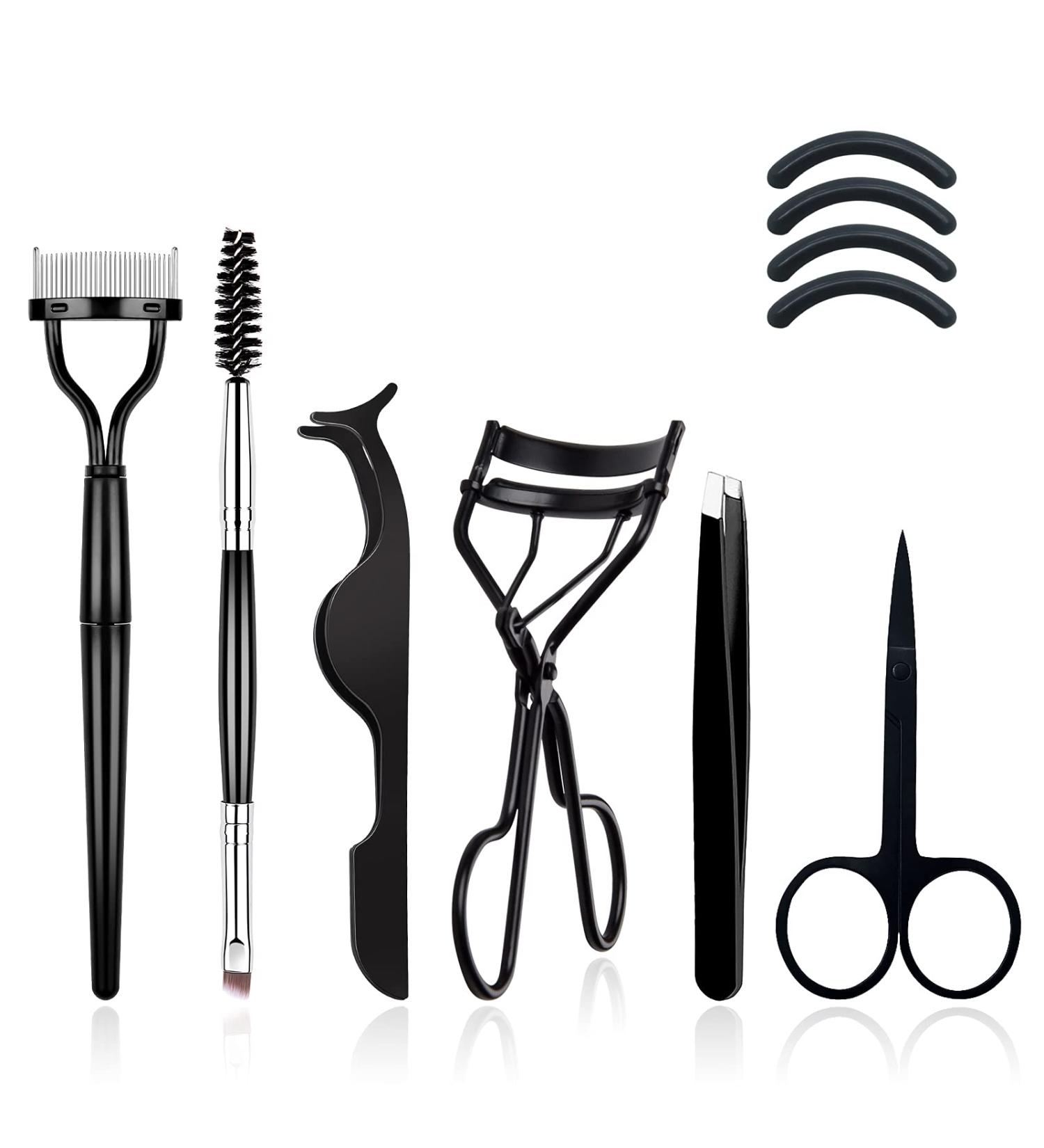 EBANKU 7pcs Eyelash Comb Brush Tools Set - Professional Eye Brow Spoolie Brushes for Makeup Grooming - Includes Eyelash Separator, Silicone Refill Pads, Tweezers, and Scissors - Buy Online on GoSupps.com