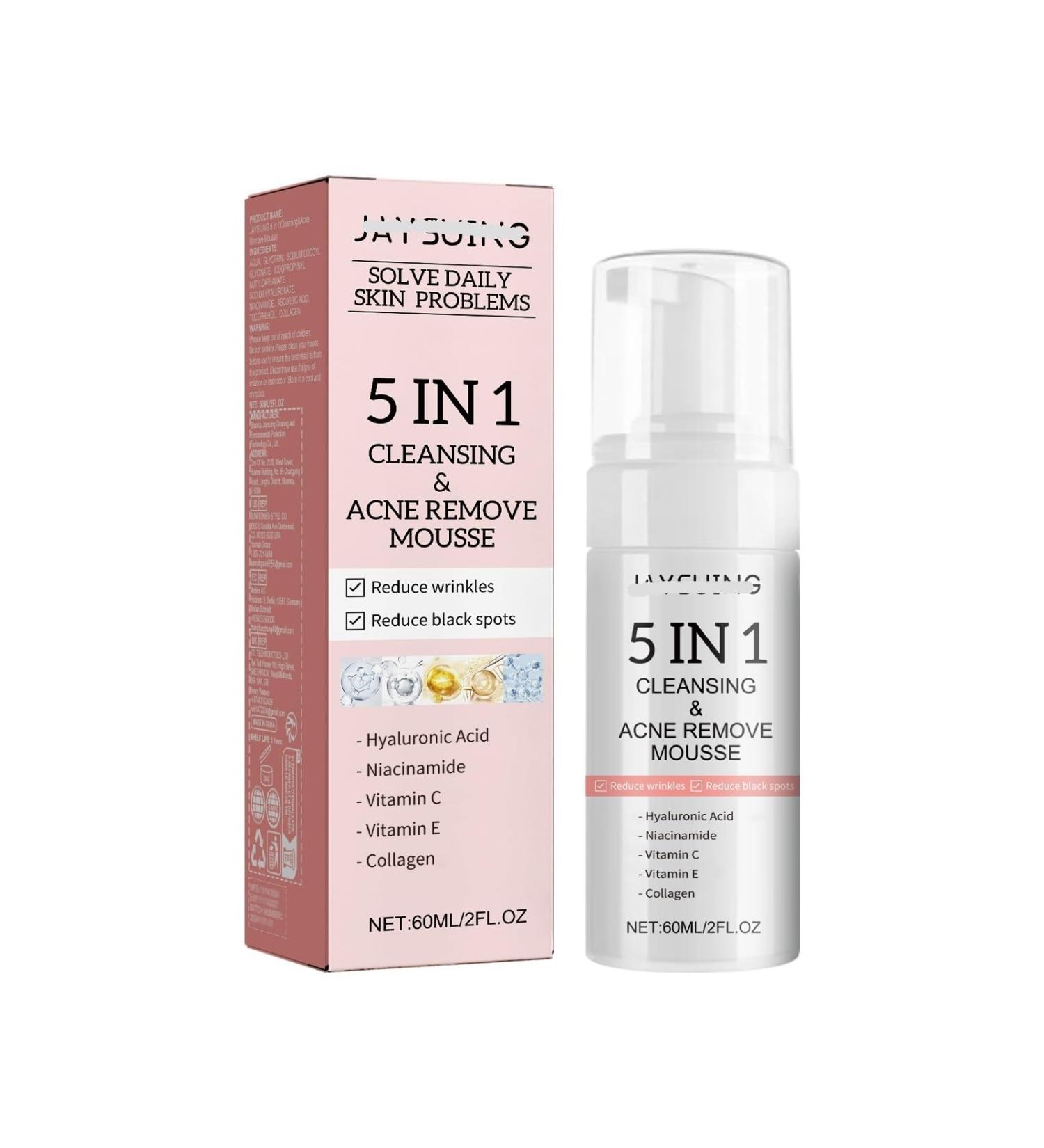 5-in-1 Facial Cleansing Mousse - Deep Cleanse Pore Minimizer Acne Scar Fading Blackhead & Comedone Remover Oil Control Face Wash(1PCS) - Buy Online on GoSupps.com