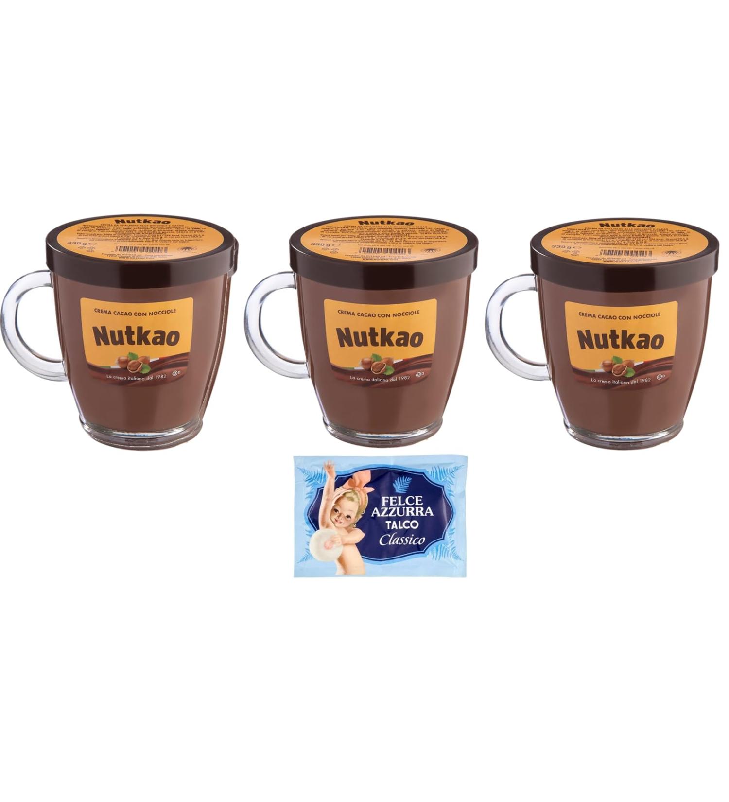Nutkao Crema Cacao con Nocciole Pack of 3 hazelnut cocoa spread creams Italian cream 330g jar + 1 free Felce Azzurra talc sachet 100g - Buy Online on GoSupps.com