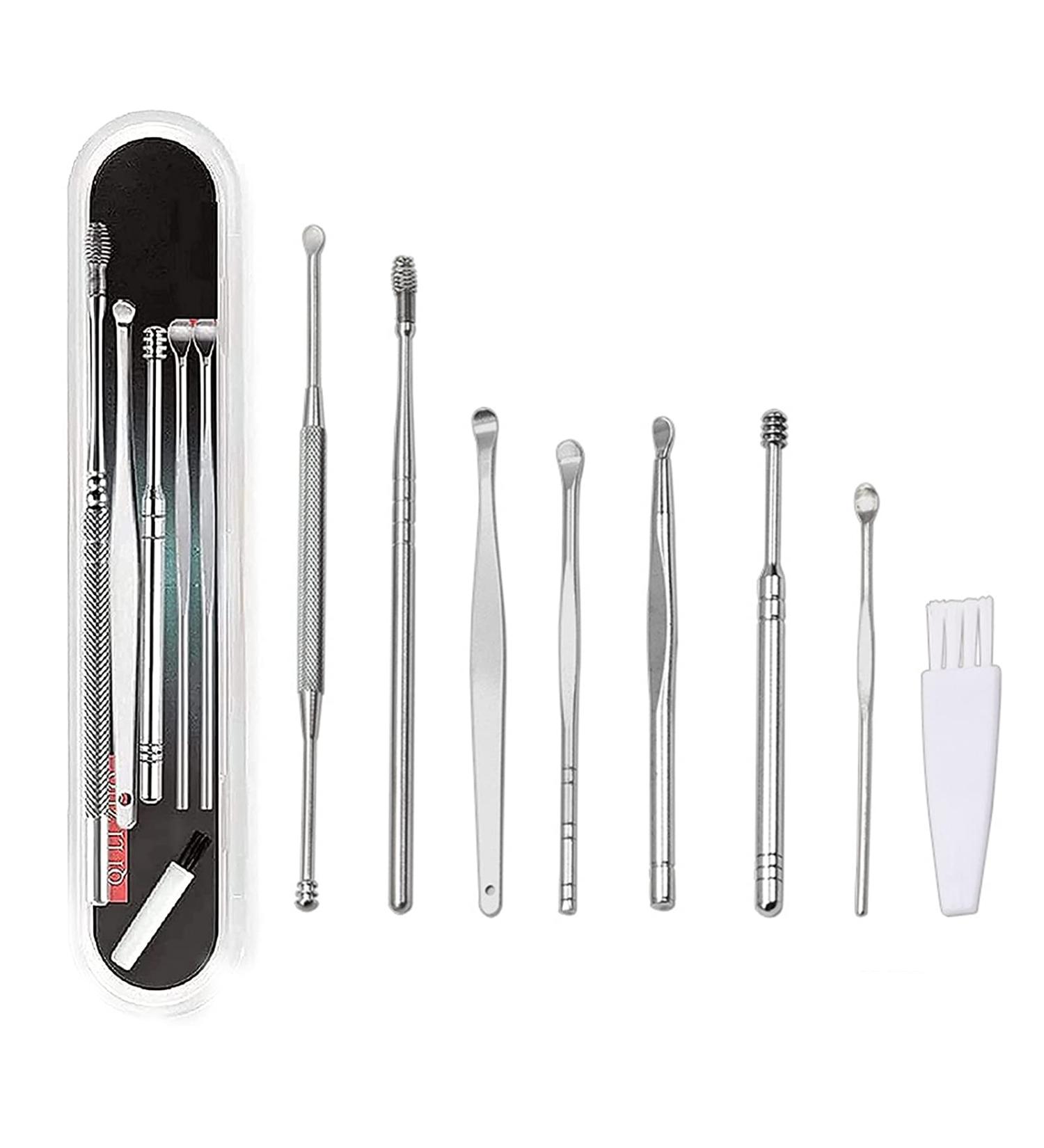 8PCS Stainless Steel Ear Wax Cleaner Tool Set with Storage Box - Ear Wax Removal Kit with Cleaning Brush - Unisex - Buy Online on GoSupps.com