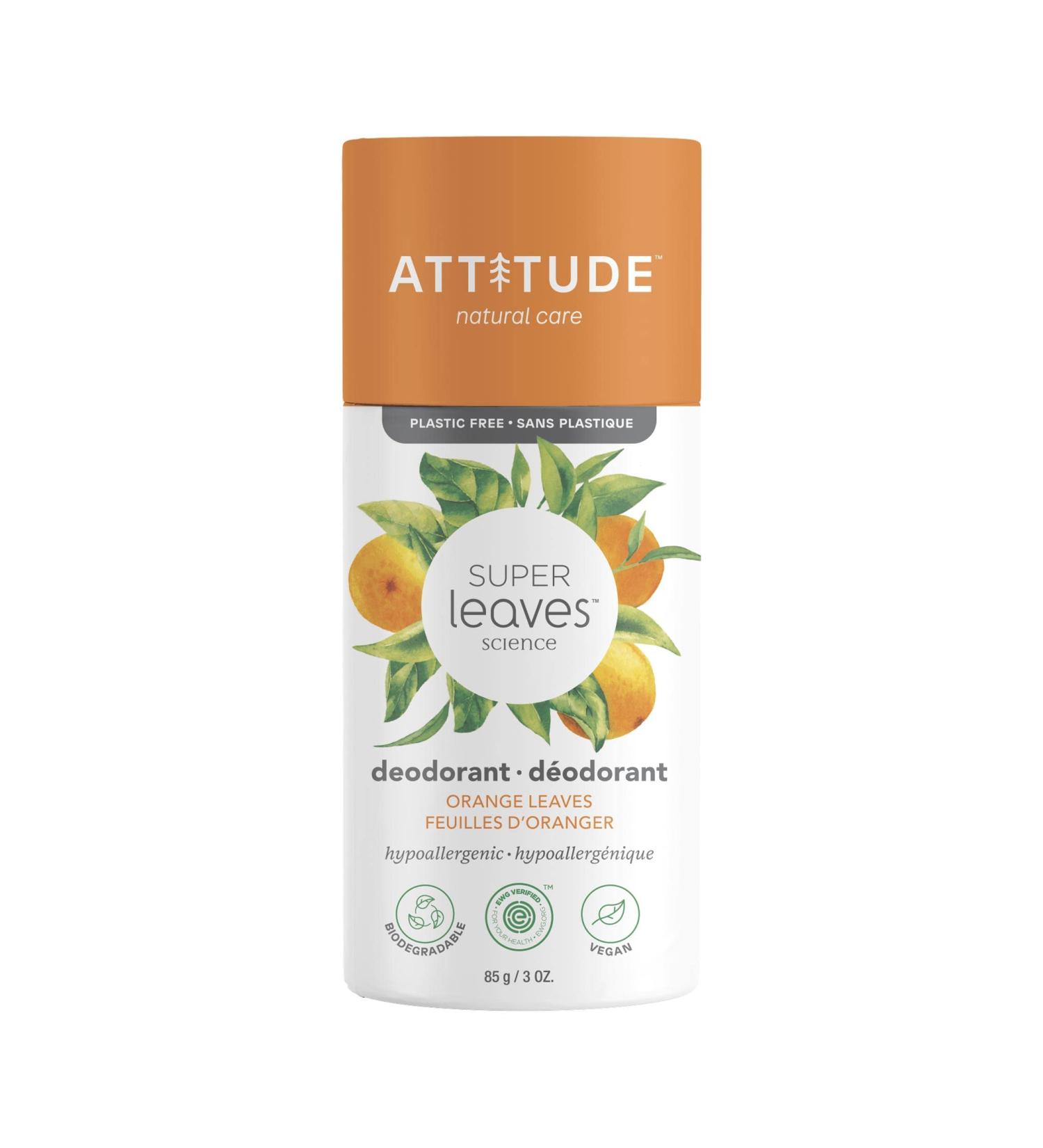 ATTITUDE Deodorant 3oz - Plastic-free, Vegan & Cruelty-free with Orange Leaves - Buy Online on GoSupps.com