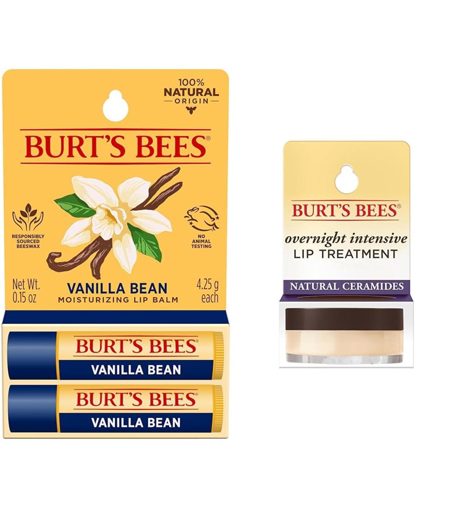 Burt's Bees Lip Balm Easter Basket Stuffers - Vanilla Bean Lip Moisturizer & Overnight Intensive Lip Treatment 0.25 oz - Moisturizing Restorative - Buy Online on GoSupps.com