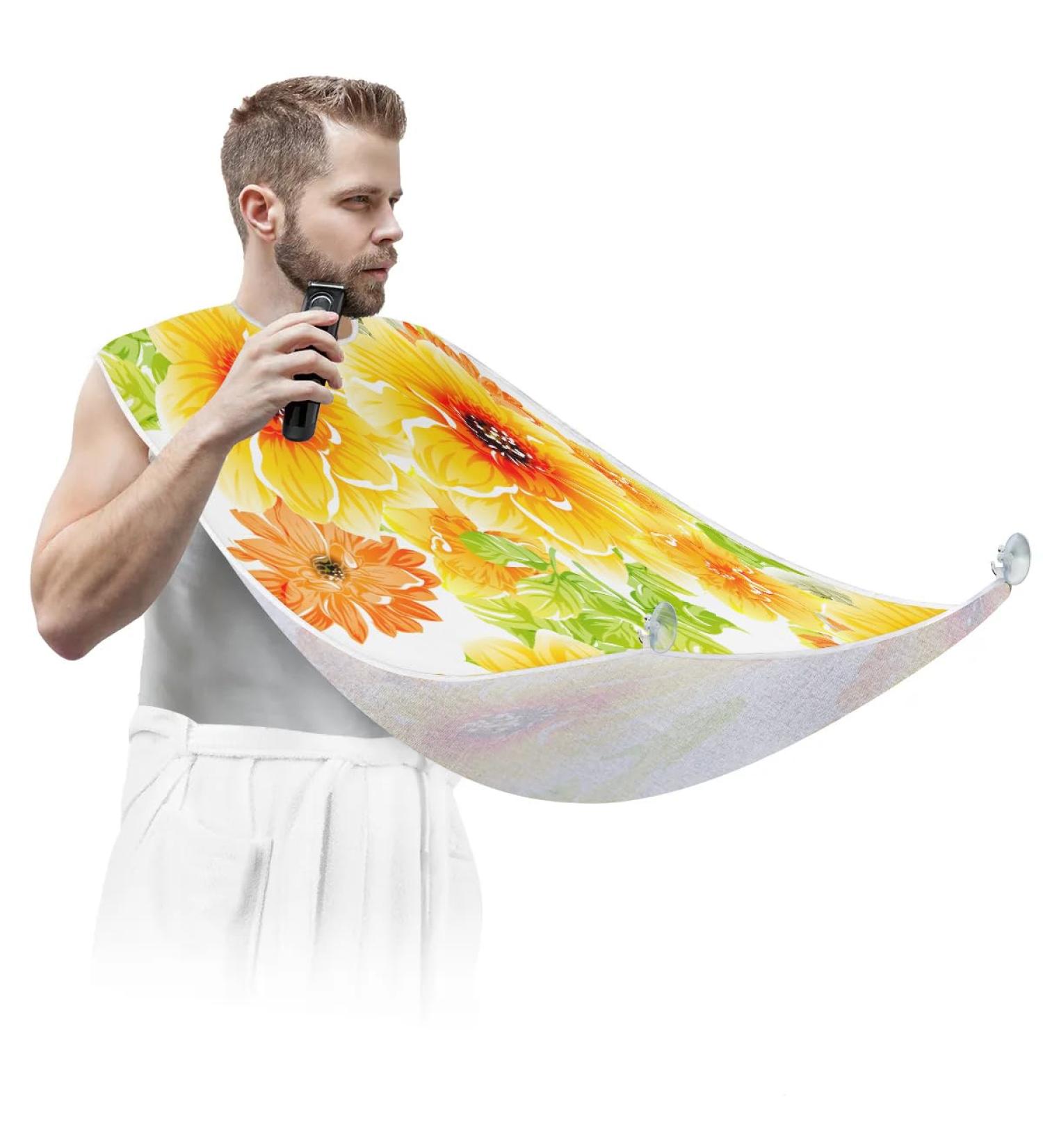 Beard Bib Apron for Men - Non-Stick Waterproof Hair Catcher Cape | Floral Grooming Cloth for Easy Shaving & Trimming - Buy Online on GoSupps.com