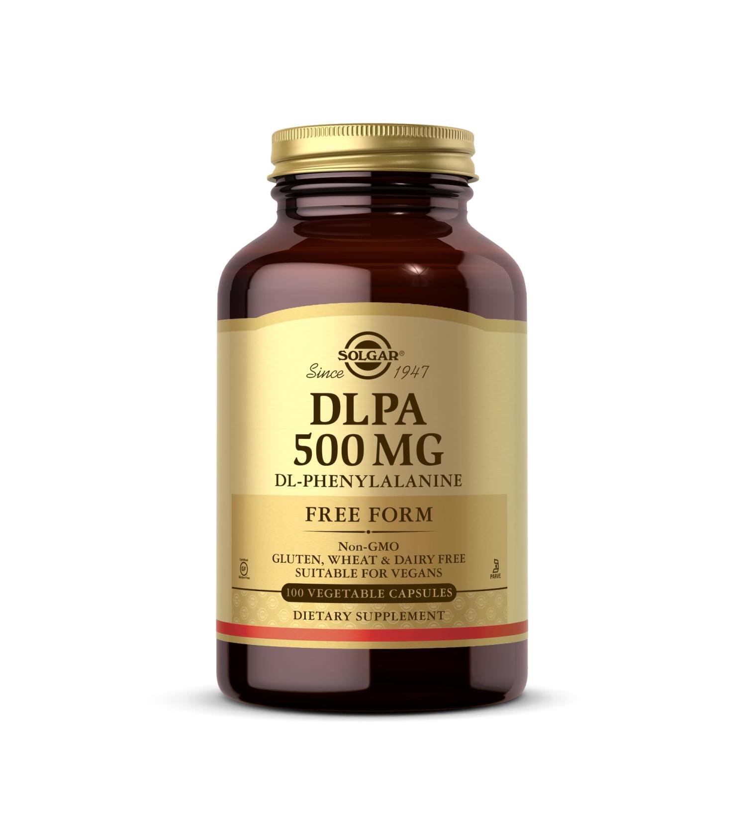 Solgar DLPA 500 mg - 100 Vegetable Capsules - Free Form DL-Phenylalanine - Non-GMO, Vegan, Gluten Free, Dairy Free, Kosher - 100 Servings 100 Count (Pack of 1) - Buy Online on GoSupps.com