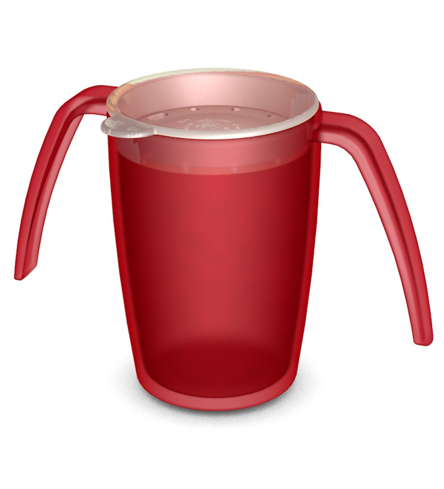 Ornamin 2-Henkel 250 ml Red Mug with Drinking Lid | Ergonomic Tremor Cup & Care Mug for Safe Grip | Ideal Drinking Aid - Buy Online on GoSupps.com