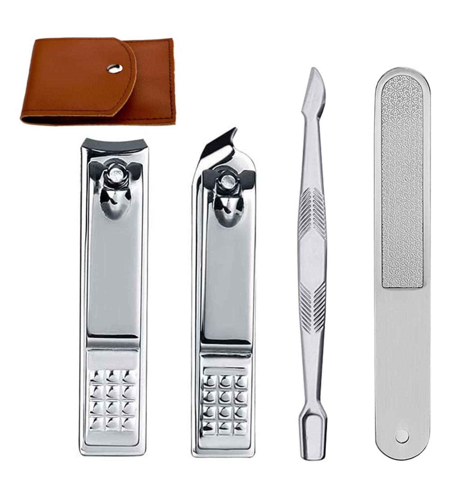 Econtal Nail Clippers Set of 4 Small Slanted with Nail File Cuticle Remover Pusher & Clippers Pliers | Best Quality Manicure Tools for Perfect Nails - Buy Online on GoSupps.com