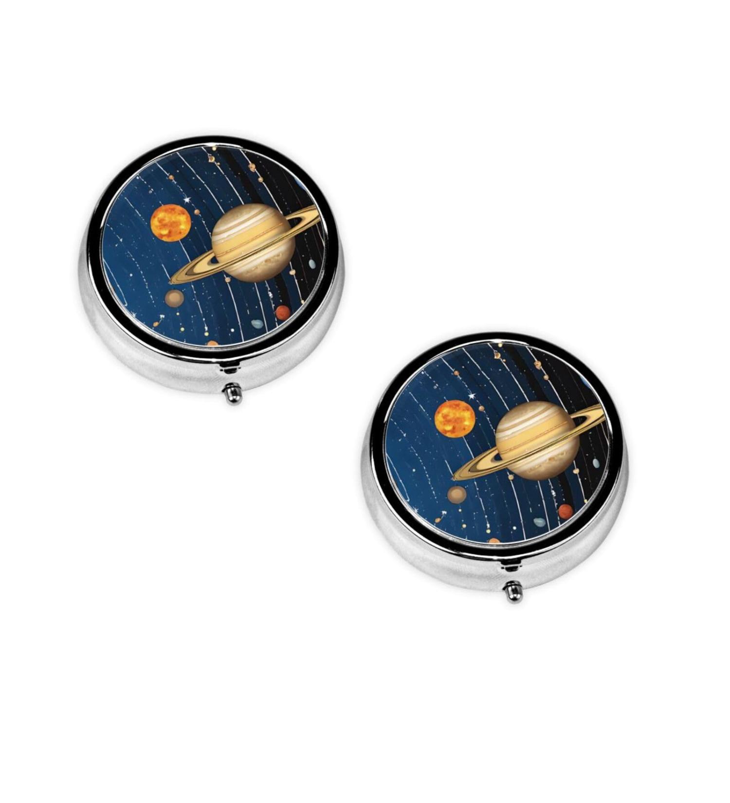 Outer Space Solar System Round Pill Box - 3 Compartment Mini Portable Travel Medicine Organizer for Vitamins & Tablets - Buy Online on GoSupps.com