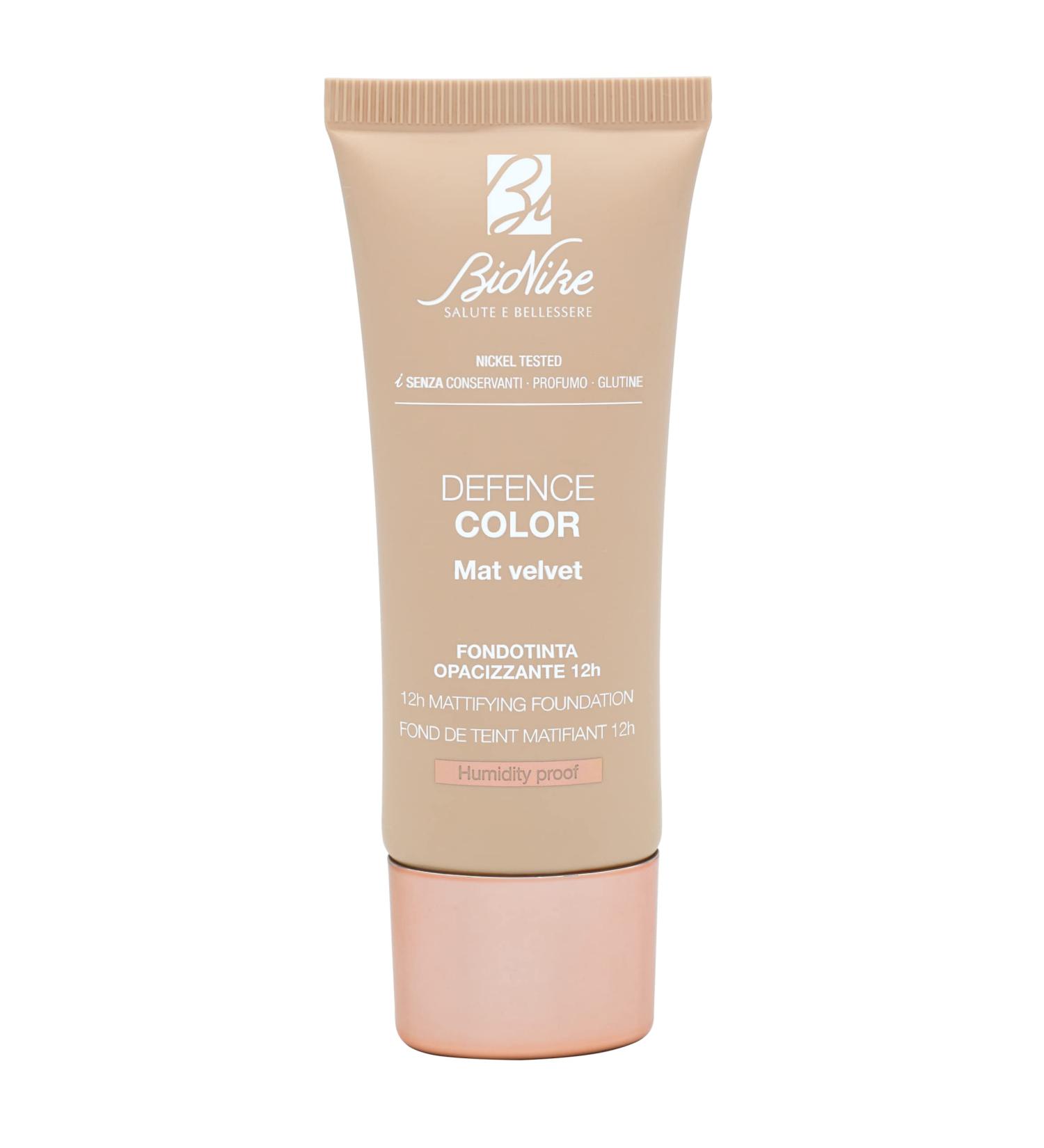 Bionike Defense Color 12H Matte Velvet Opaque Foundation SPF 15 for Combination and Oily Skin Minimizes Pores and Blemishes Evens Complexion Gives Velvety Skin 30 ml - Buy Online on GoSupps.com