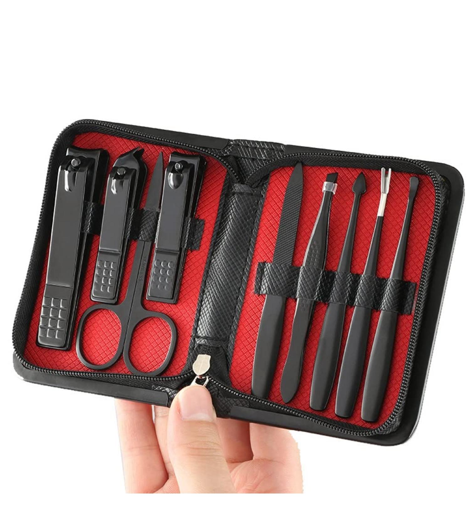 Manicure Set Stainless Steel Nail Clippers Set 9-Piece Nail Art Manicure Pedicure Tool Travel Manicure Kit Indoor and Outdoor Portable Manicure Nail Clippers Kit (Color : Black) - Buy Online on GoSupps.com