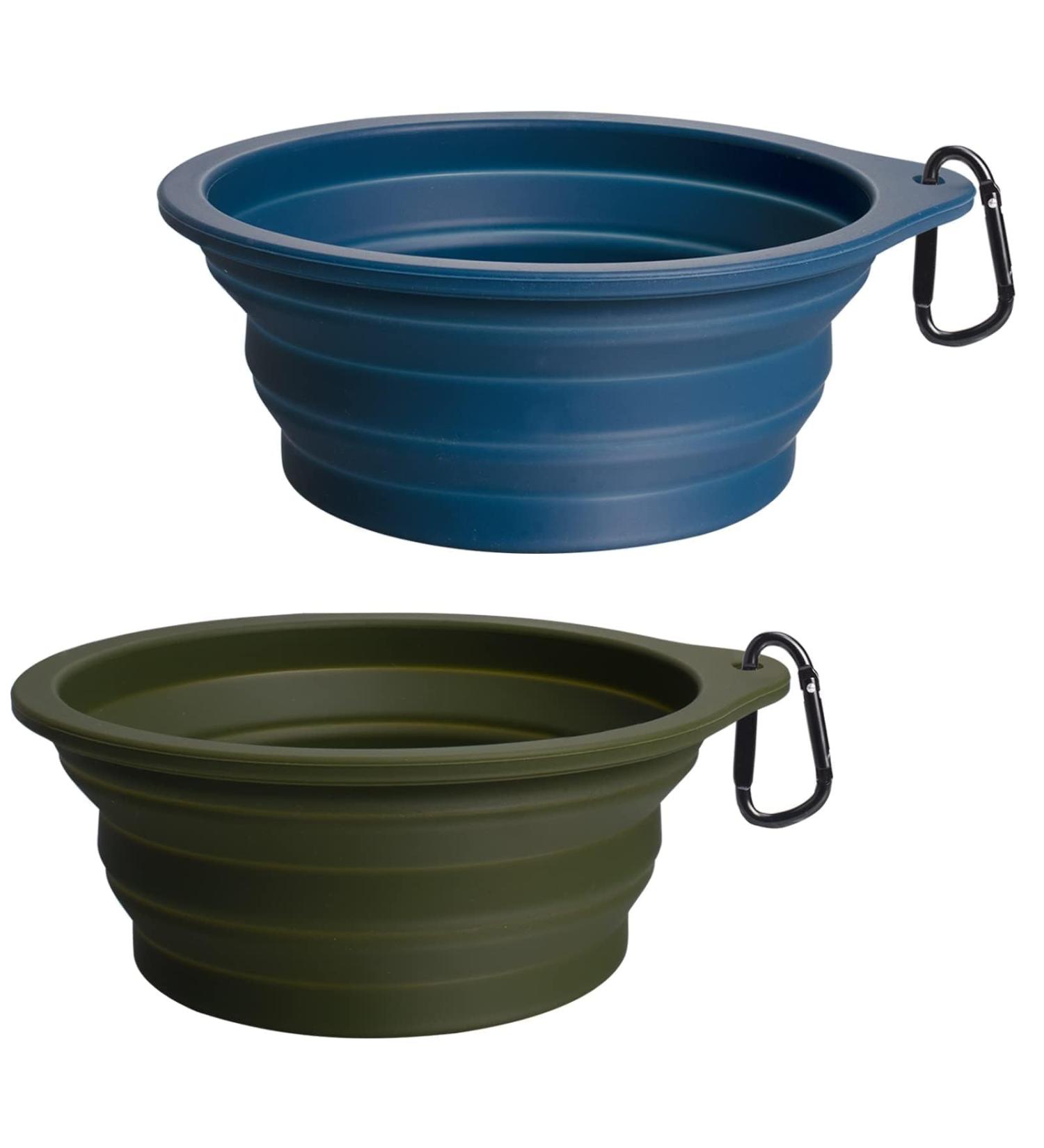 Petbonus Foldable Dog Bowls - 2 Pack Silicone Leak-Proof Travel Bowls for Dogs (1000ml Army Green & Marine Blue) - Buy Online on GoSupps.com