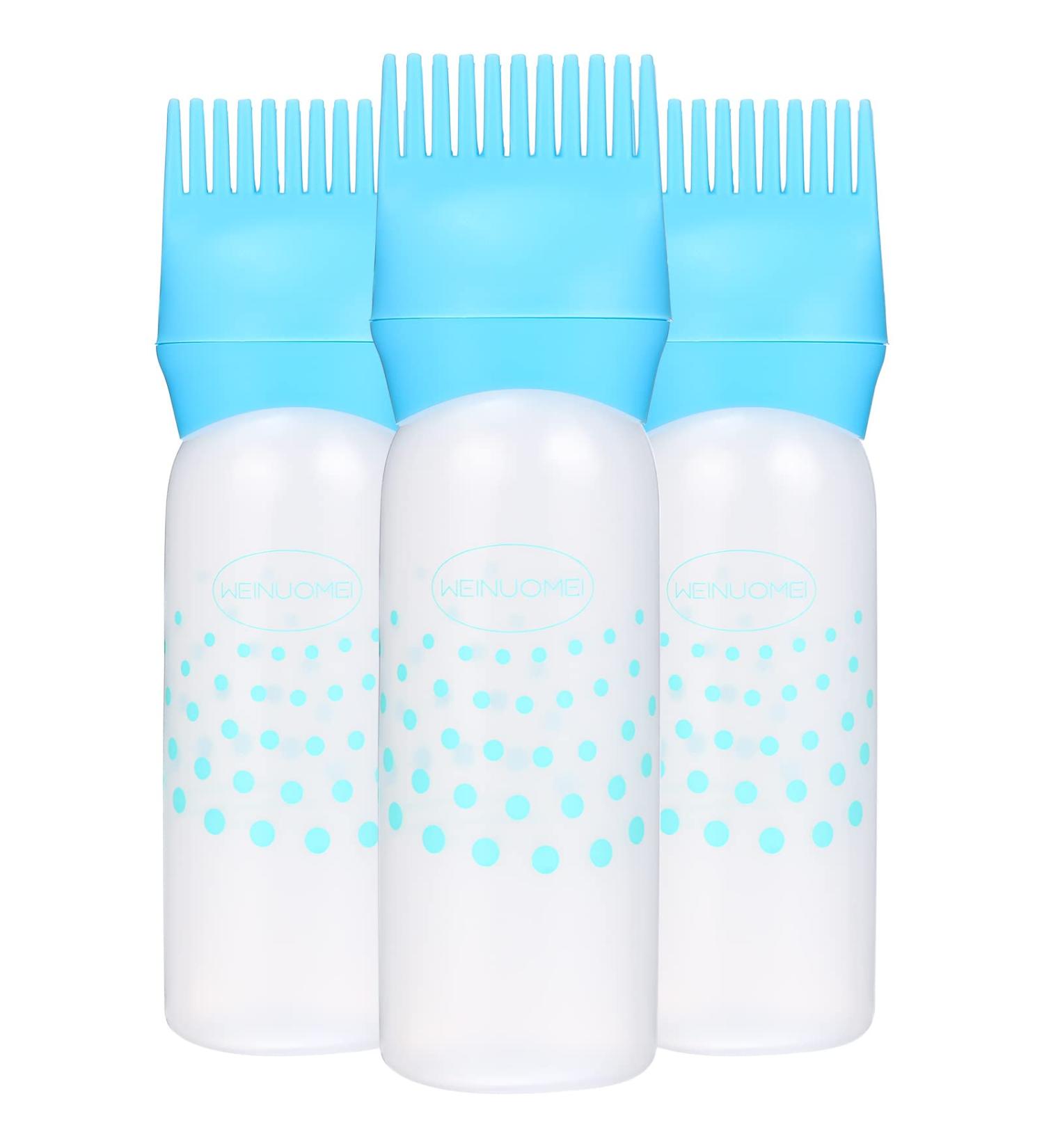 Lurrose Root Comb Applicator Bottle Set - 3pcs 6oz Squeeze Bottles for Salon Hair Coloring - Blue - Buy Online on GoSupps.com