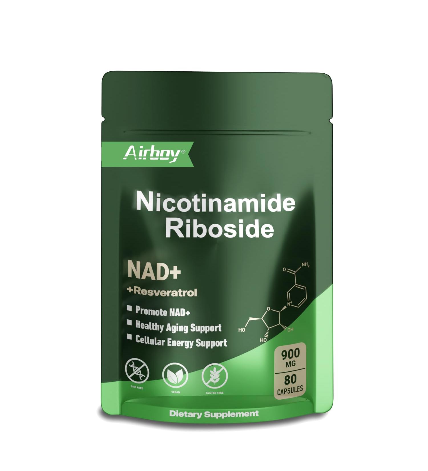 Airboy NAD Supplement with Nicotinamide Riboside Resveratrol & Quercetin 900 mg NMNH Alternative for Men and Women Support Anti-Aging Energy Focus - 80 Capsules 1 PACK - Buy Online on GoSupps.com