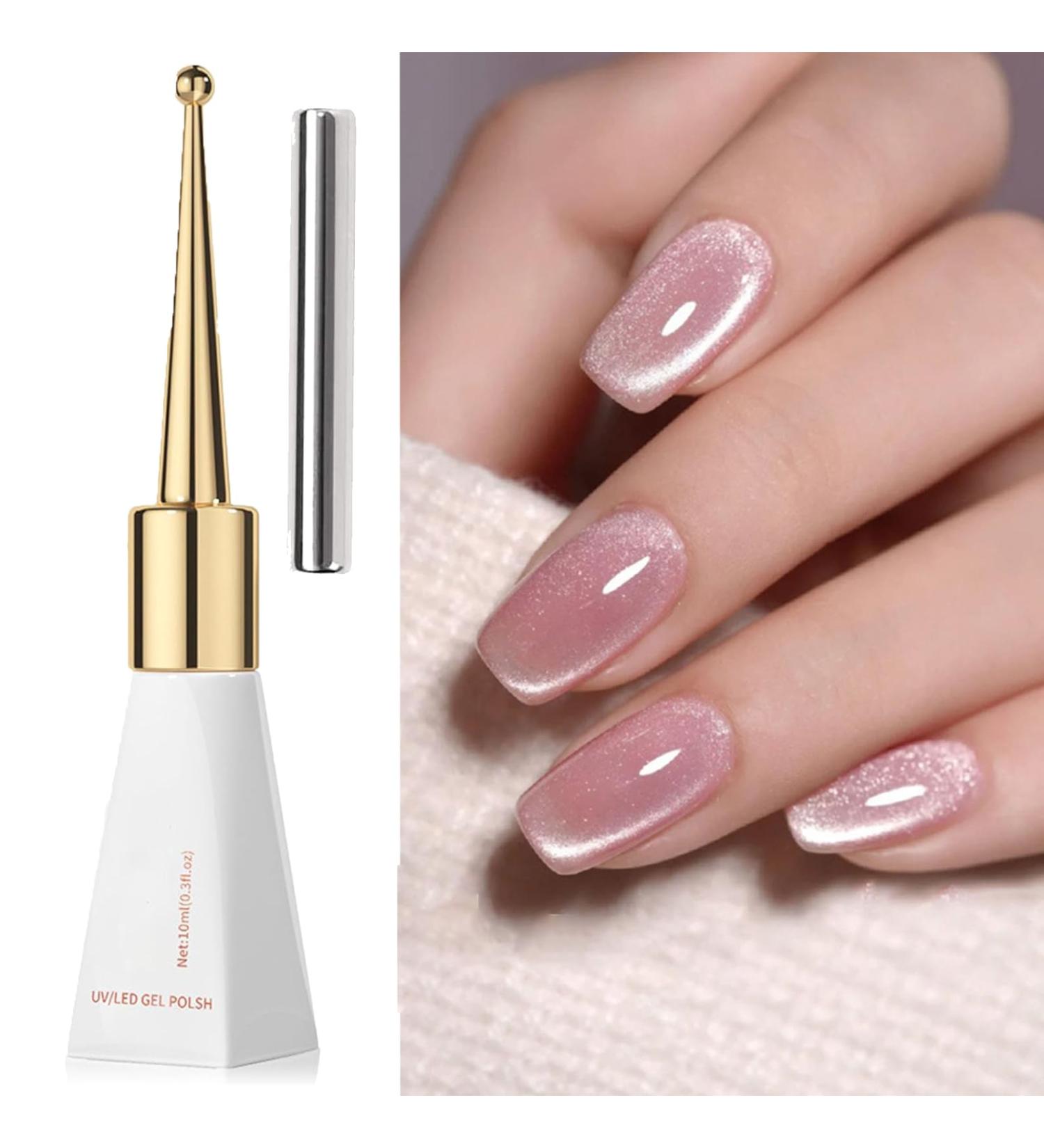 Cat Eye Gel Nail Polish 1Pc Jelly Nude Glitter Pink Magnetic Nail Polish with Magnet Soak-Off UV LED Holographic Gel Polish Sparkly Cat Eye Gel Polish for Nail Art Manicure Salon DIY at Home - Buy Online on GoSupps.com