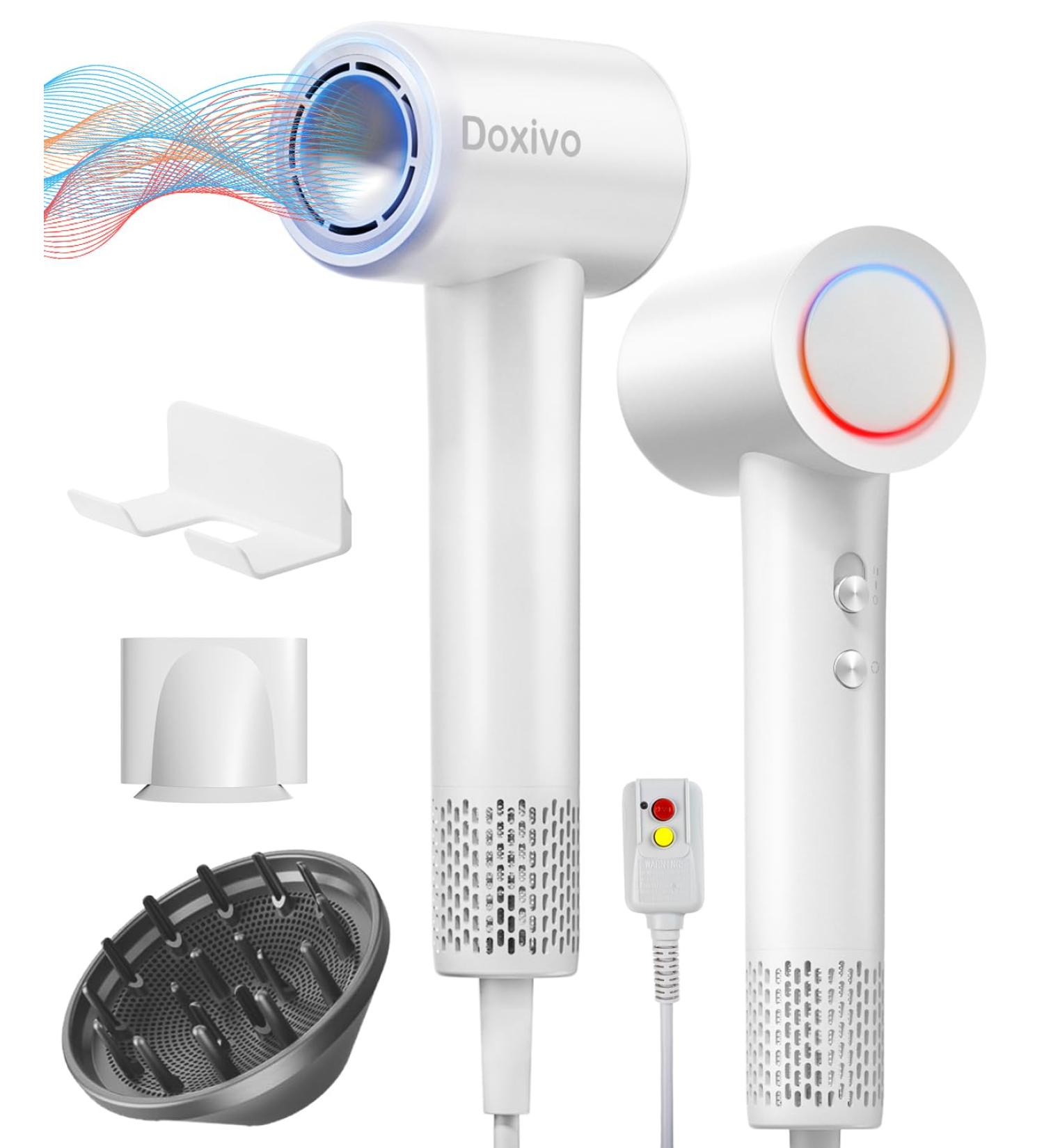 Professional Hair Dryer - 130 000 RPM High-Speed Ionic Blow Dryer | Fast Drying Low Noise Thermo-Control | Magnetic Diffuser & Nozzle | Ideal for Home & Travel - White - Buy Online on GoSupps.com