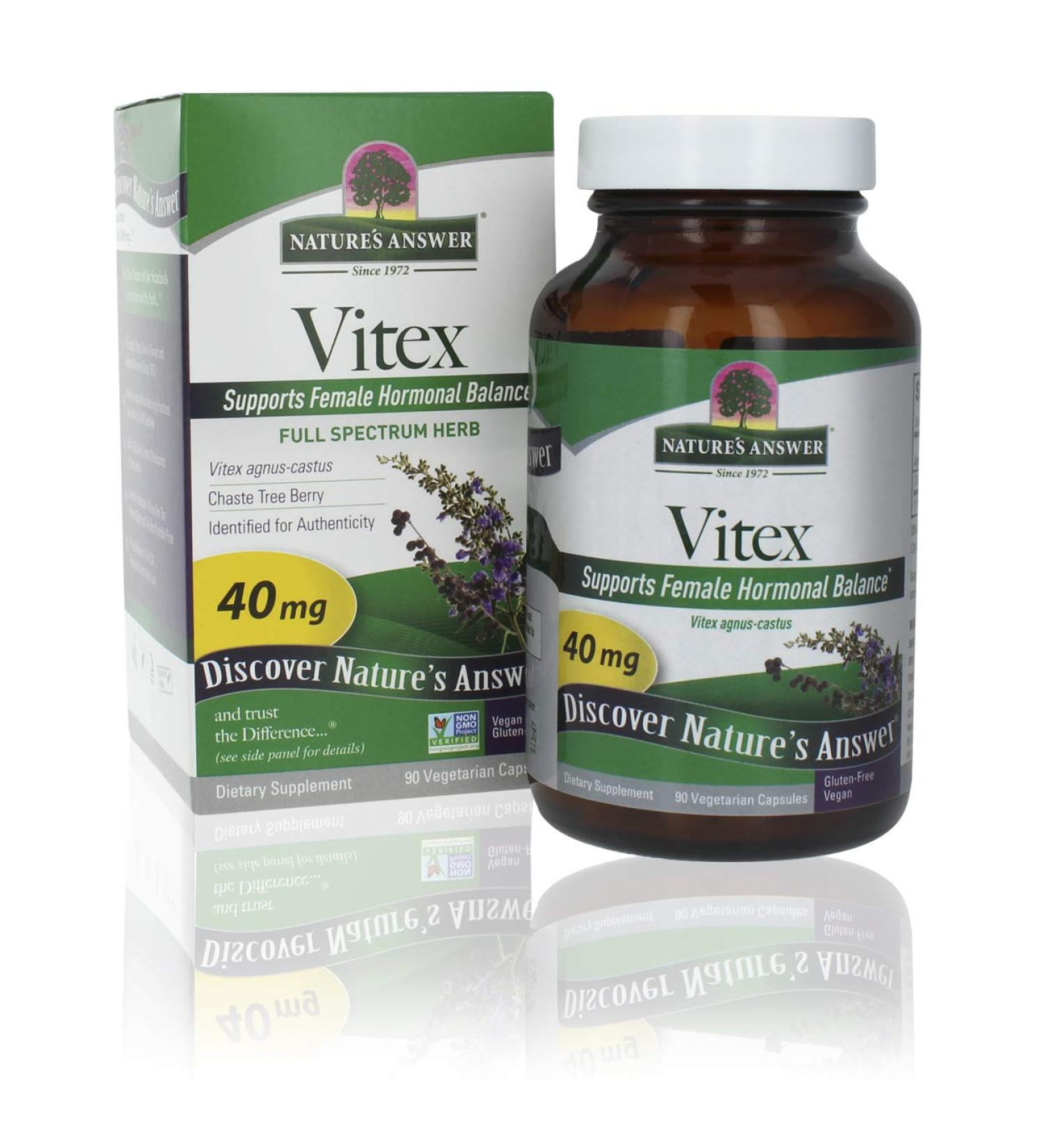 Nature's Answer Vitex Angus Castus 40mg Capsules (90 Count) - Female Hormonal Balance, Menstrual Support, Menopause & Fertility - Buy Online on GoSupps.com