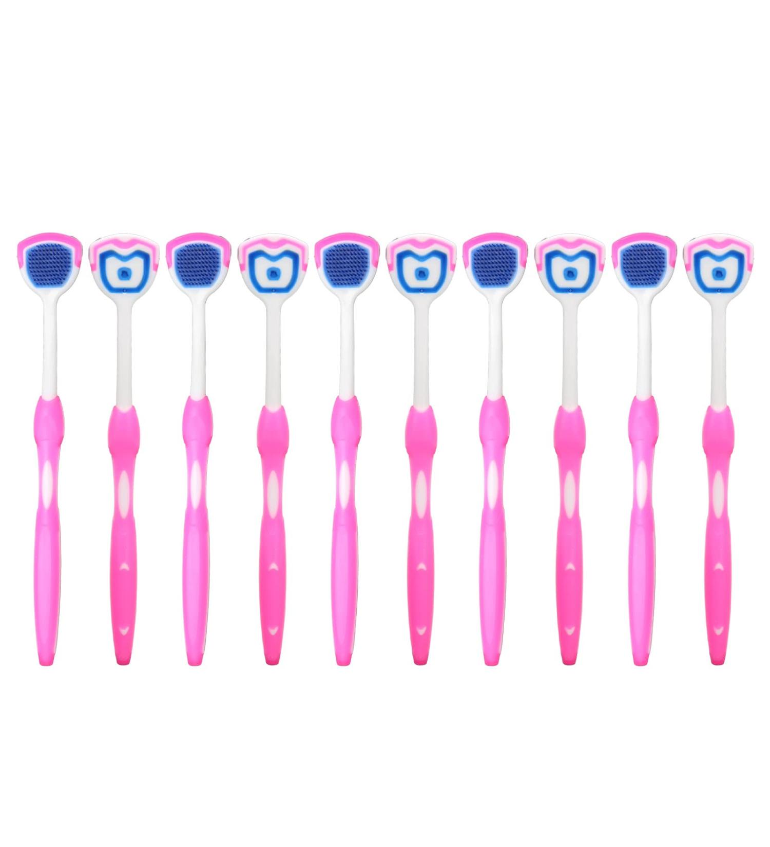 10-Pack Ergonomic Silicone Tongue Cleaners - Long Handle Oral Hygiene Brush (Blue & Pink) - Buy Online on GoSupps.com