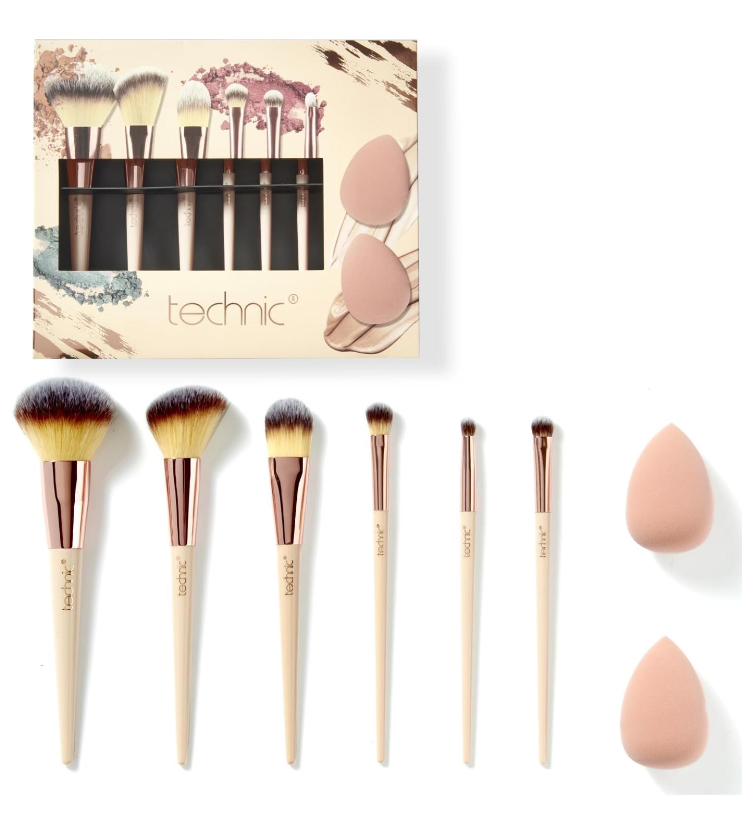 Technic Cosmetic Brush and Sponge Gift Set - Professional Makeup Kit with 6 Brushes & 2 Beauty Sponges - Vegan & Cruelty-Free - Buy Online on GoSupps.com